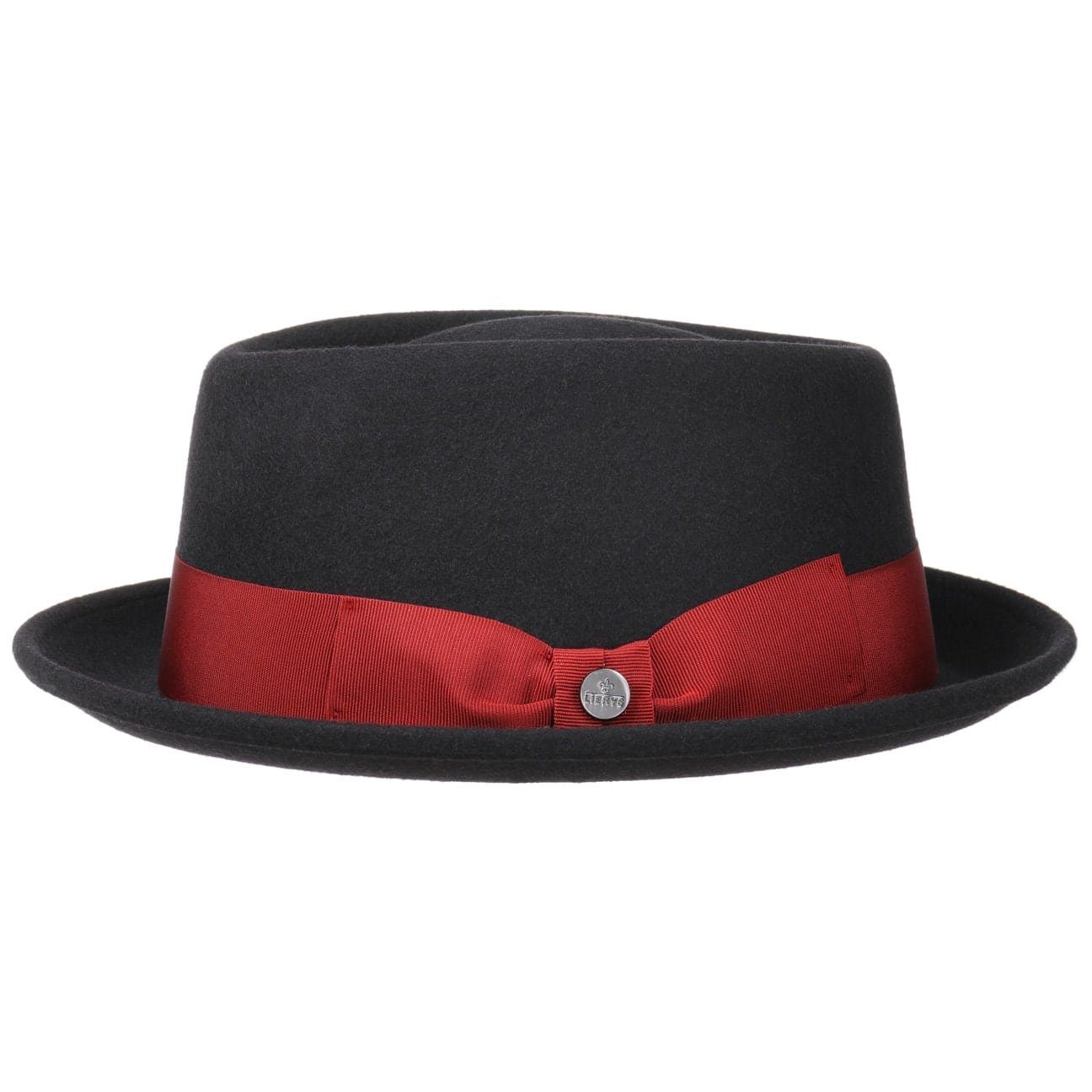 Lierys Fedora (1-St) Porkpie mit Ripsband, Made in Italy schwarz-rot