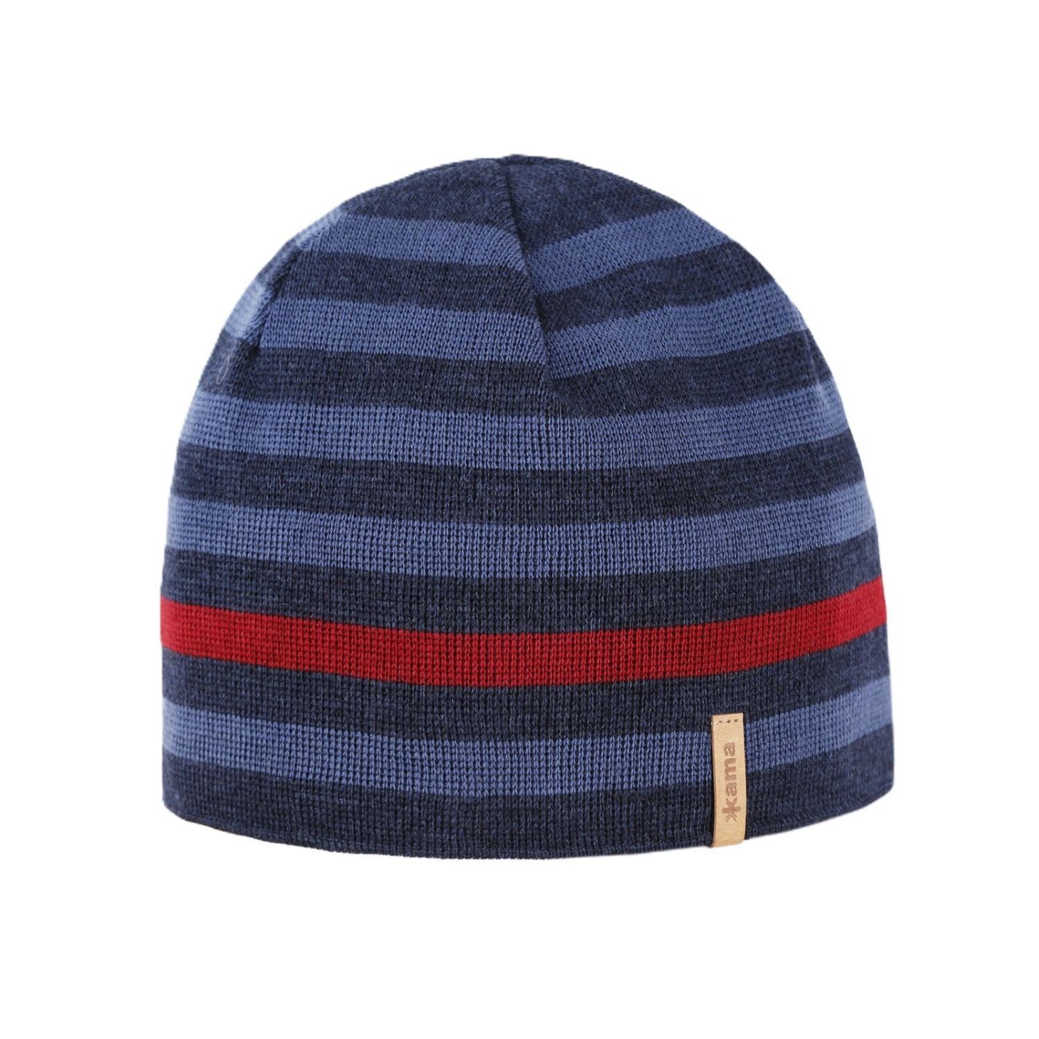 Strickmütze (Beanie) A162 Merino - navyblau/blau/rot - 1 Stück
