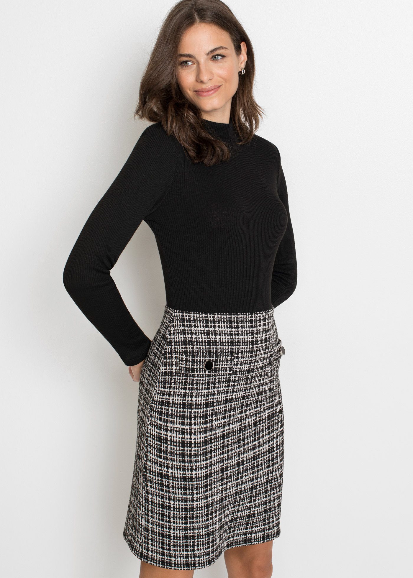bonprix Minikleid (1-tlg) für Frühling und Sommer, mit langem Arm, schmale Passform
