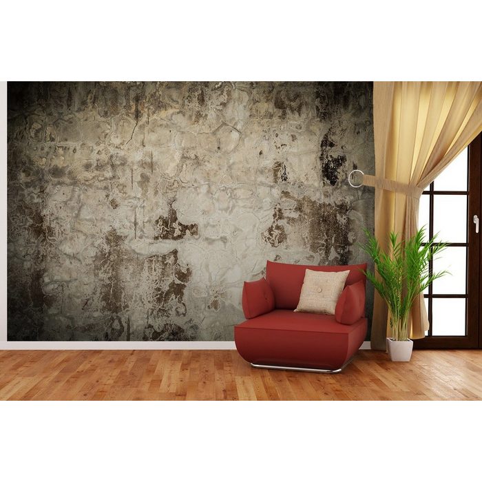 Wallario Vliestapete Alte schmutzige Wand aus Beton mit abblätternder Farbe Seidenmatte Oberfläche hochwertiger Digitaldruck in verschiedenen Größen erhältlich