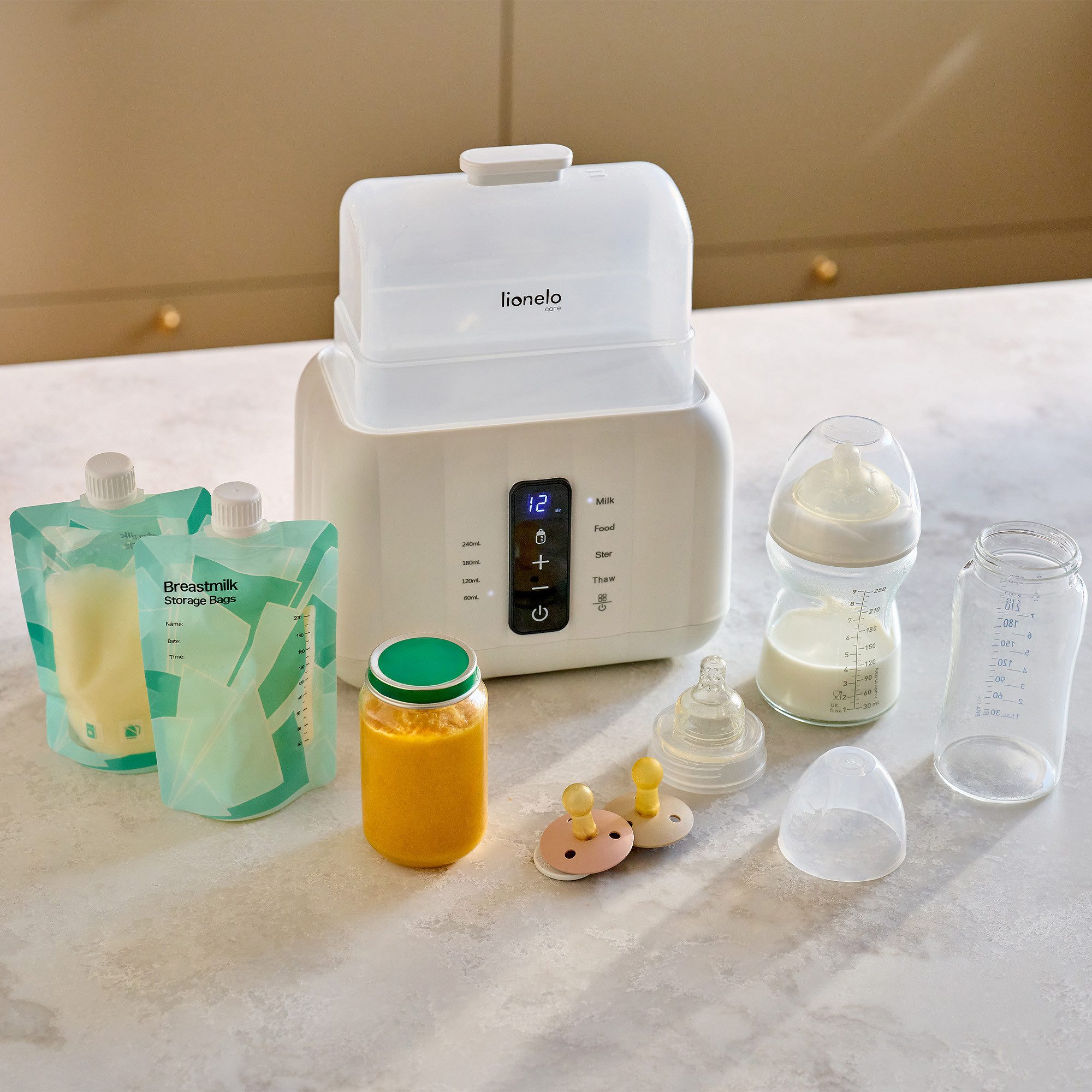 lionelo Babyflaschenwärmer THERMUP DUO, 6in1-Funktion/Doppelkammer/Touchpanel/Abschaltautomatik