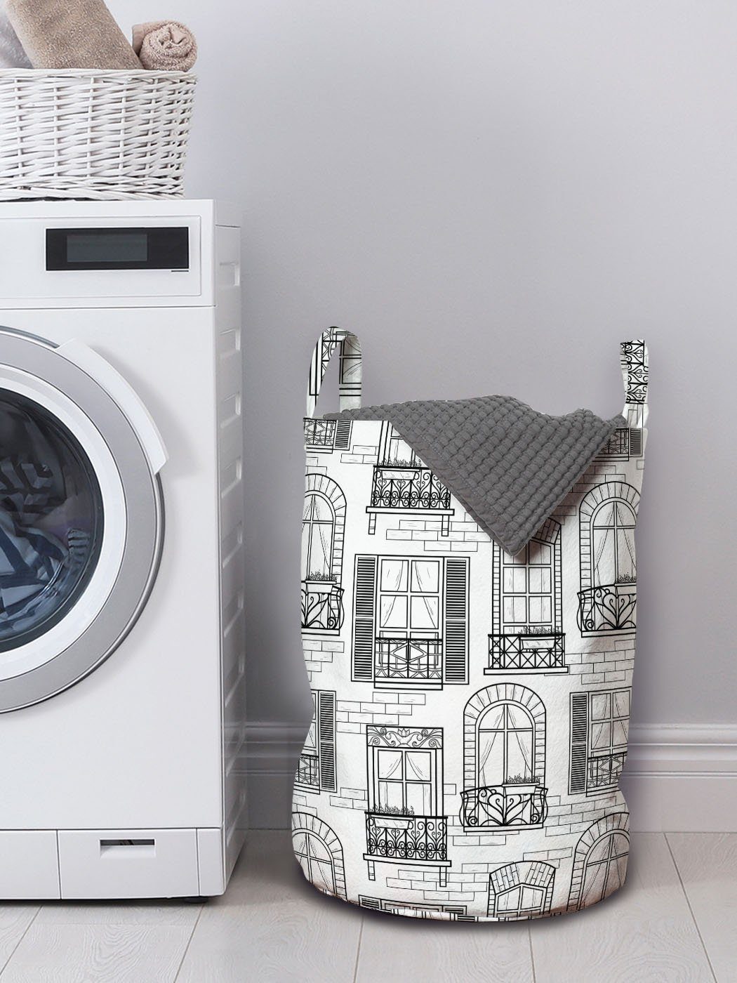 Wäschesäckchen Waschsalons, für Abakuhaus Wohngebäude Griffen Wäschekorb mit Kordelzugverschluss Geometrisch