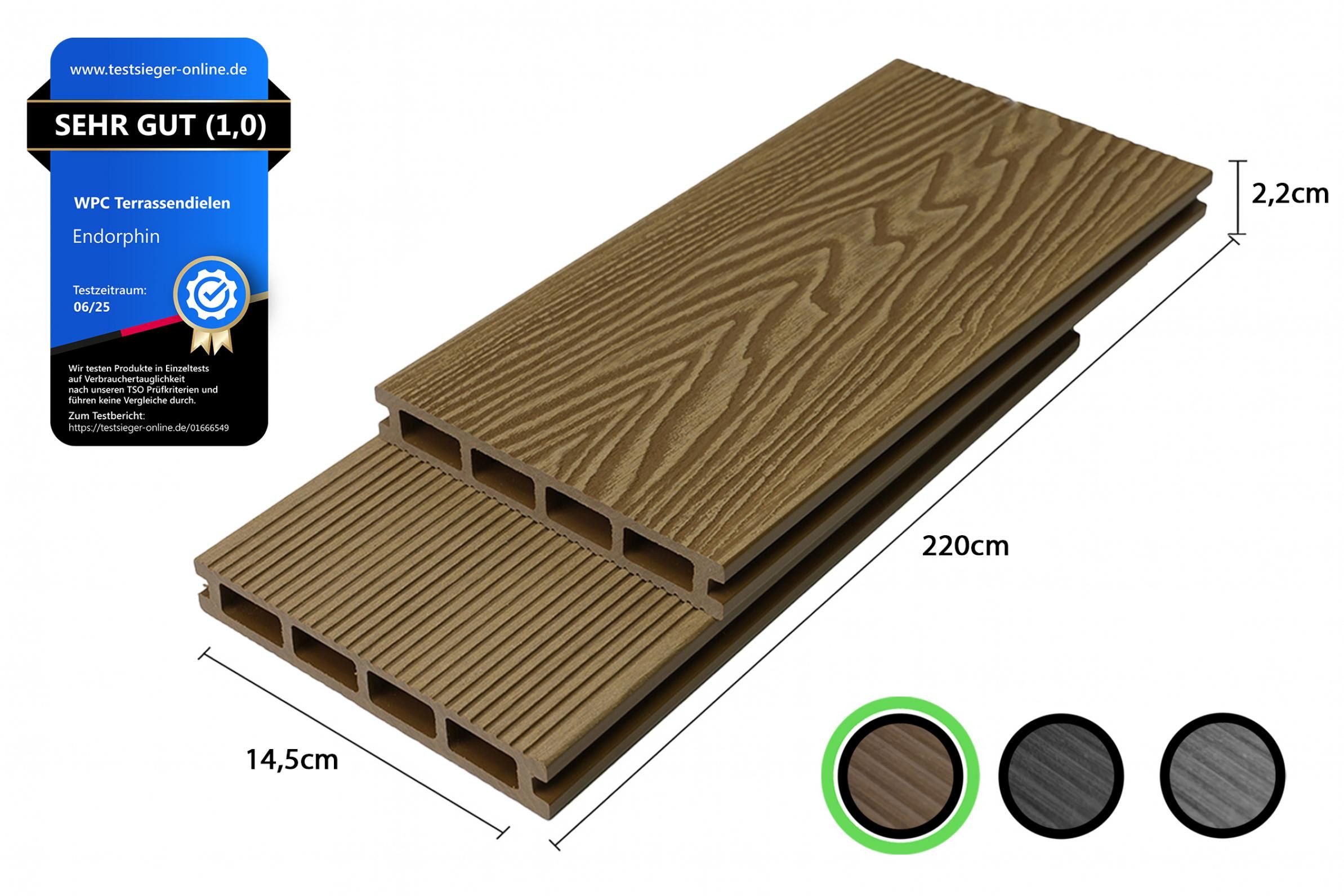 Endorphin Terrassendielen ® 20m² Premium WPC Terrassendielen in Holzoptik – Farbe: teak
