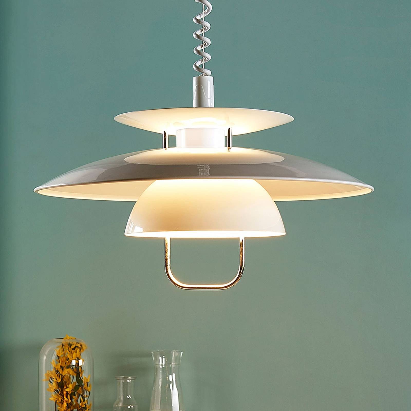 Lindby Hängeleuchte Nadija, Metall, Weiß IP20, 1 x 60 W günstig online kaufen