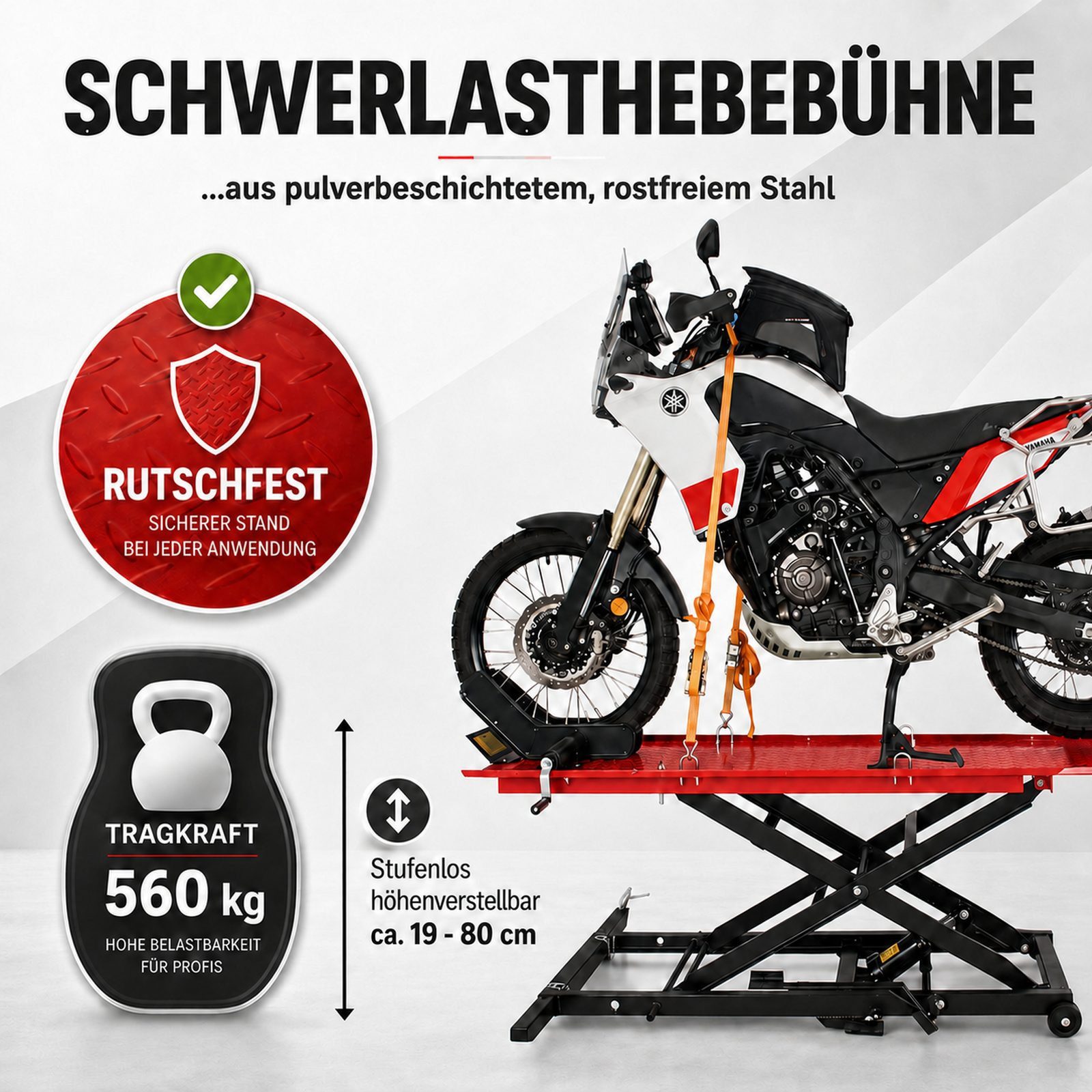 TRUTZHOLM Hydraulikheber Motorradhebebühne hydraulisch 560 kg Breite 60 cm Scherenheber Heber, (Artikel, 1 St), Stufenloses Heben, kompakt verstaubar