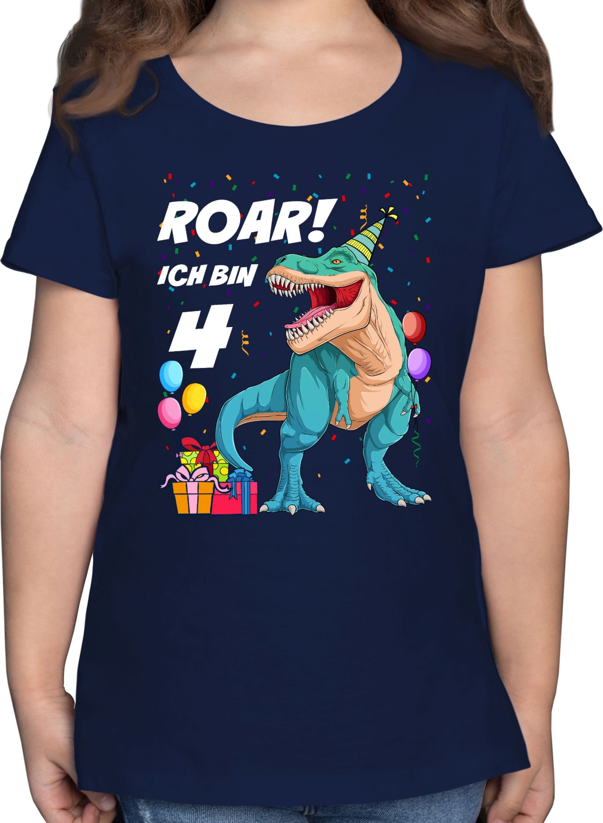 Shirtracer T-Shirt Ich bin 4 Jahre - T-Rex Dinosaurier Dino 4. Geburtstag 2 Dunkelblau