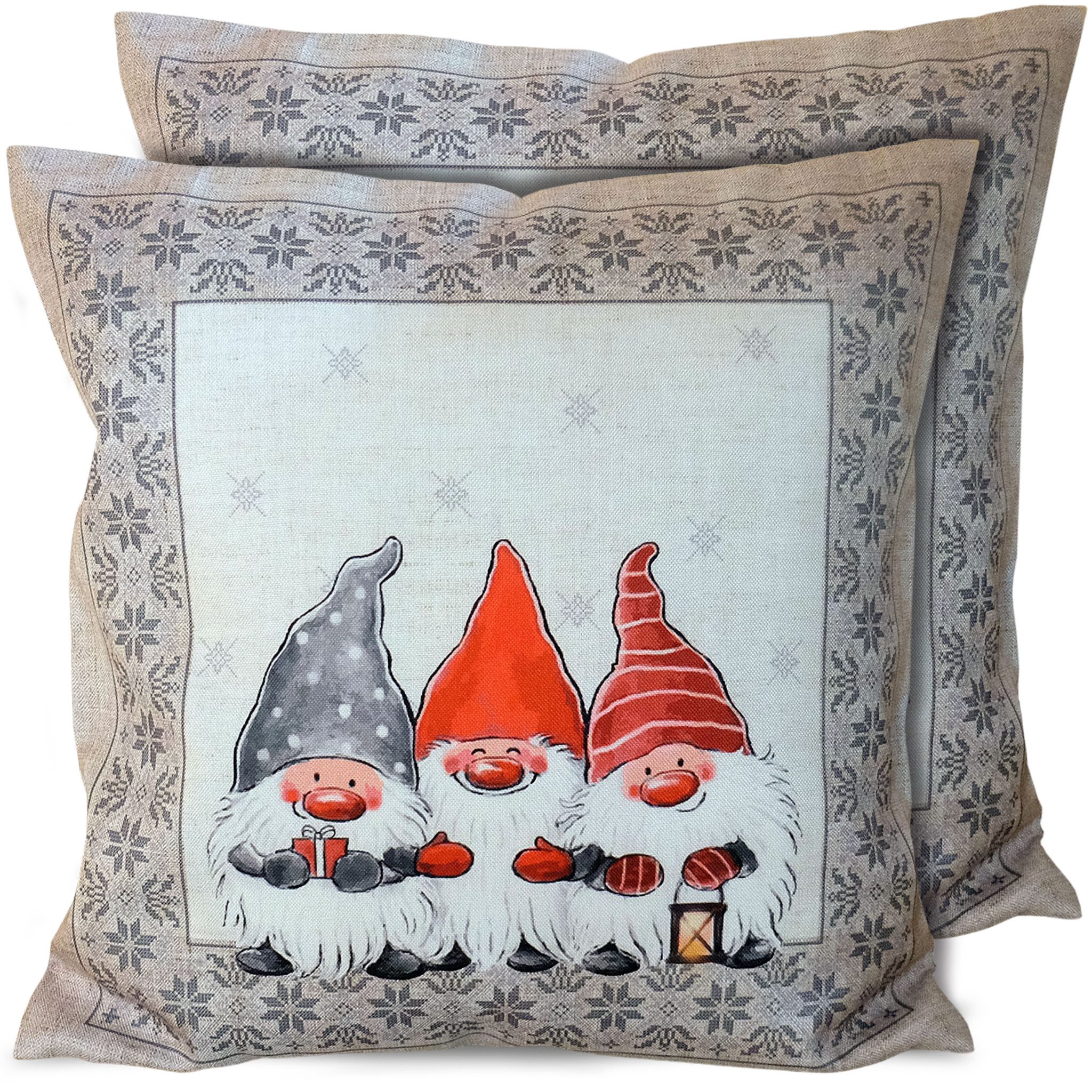 matches21 HOME & HOBBY Kissenbezüge 2er Set Kissenhüllen 40x40 cm mit Weihnachtswichteln für Weihnachten, (2 Stück), Zierkissen-Bezüge für Sofa-Kissen, Couch-Kissen