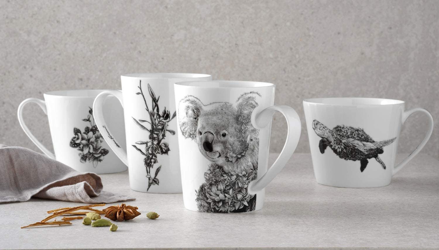 Maxwell & Williams Tasse Kaffeetasse MARINI FERLAZZO Becher Tasse, Turtle, Geschirr Schildkröte, 1-tlg., Porellan, weiß, Porzellan Keramik Becher für Kuchen Essen, Frühstück
