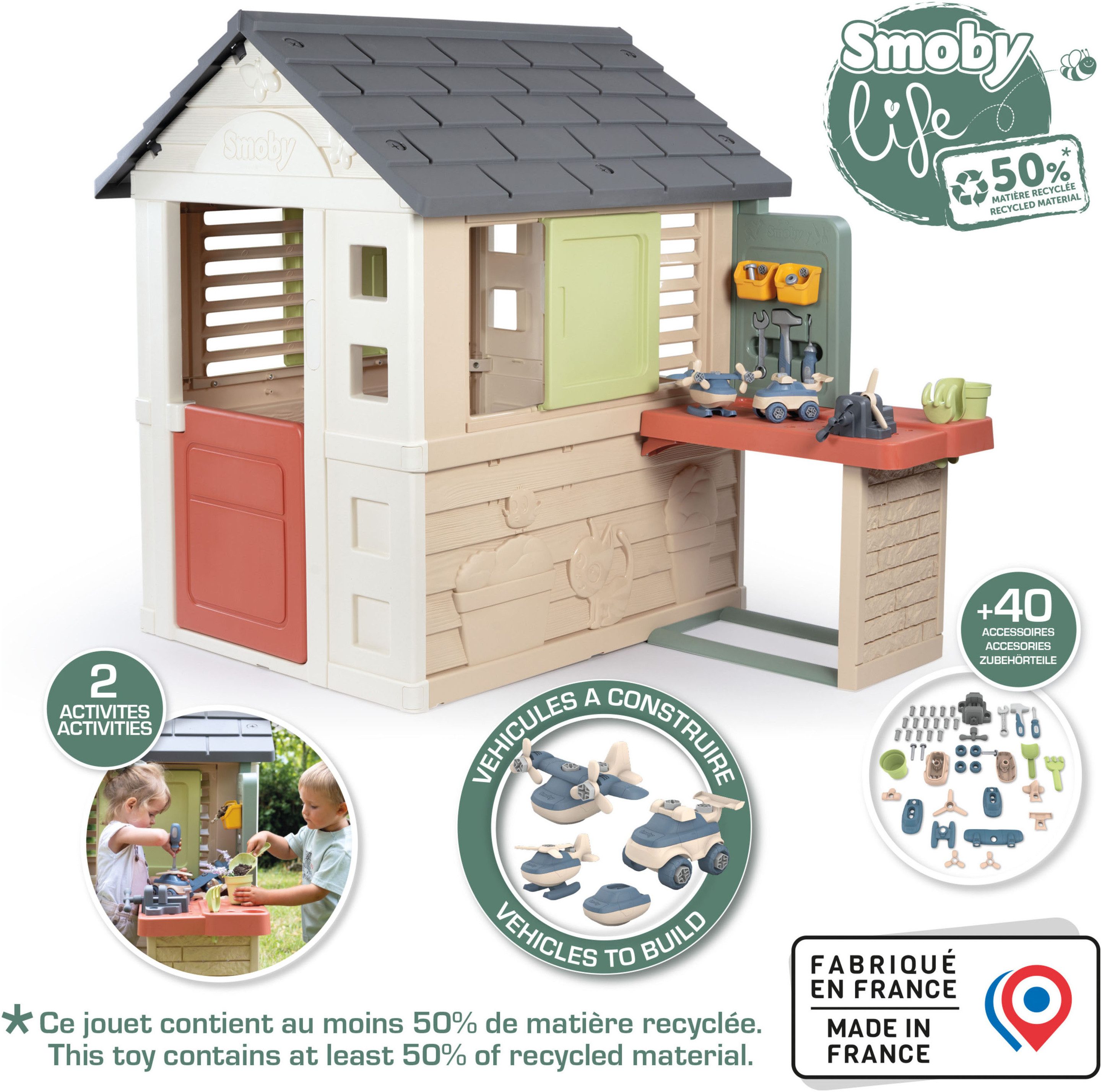 Smoby Spielhaus Smoby Life Natur mit Werkstatt, Made in Europe