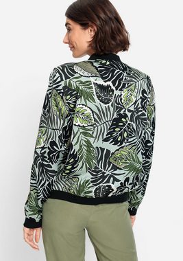 Olsen Strickjacke mit Allover-Print aus exotischen Blättern