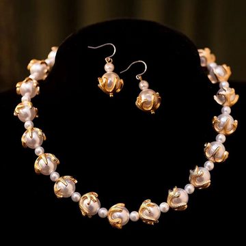 LAKKEC Schmuckset Halsketten, Armbänder,Ohrringe Damenschmuck Elegantes Perlenset, Vintage-Schmuck Brautschmuck Set (3-tlg)