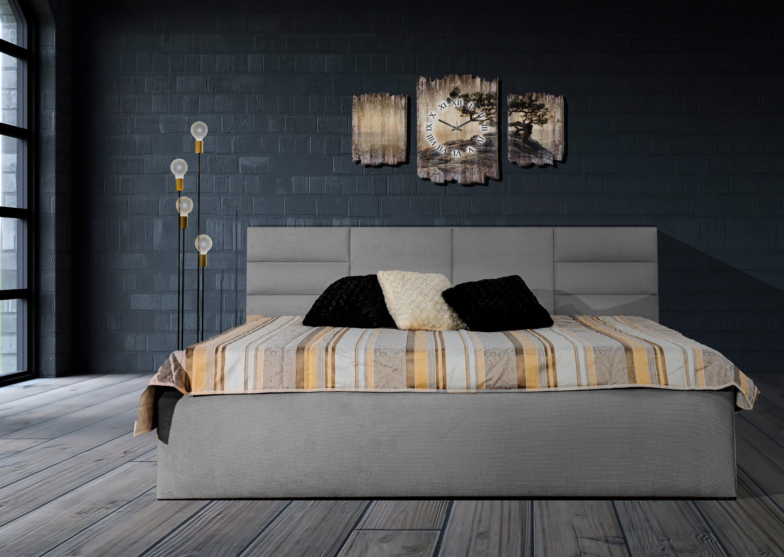 Halmon Schlafkomfort Betten Polsterbett Madera (Mit Stauraum unter der Liegefläche, erhältlich in 6 Größen und 5 modernen Farben mit oder ohne Matratze), 100 cm Kopfteilhöhe, inkl. Lattenrost bei Ausführung mit Matratze