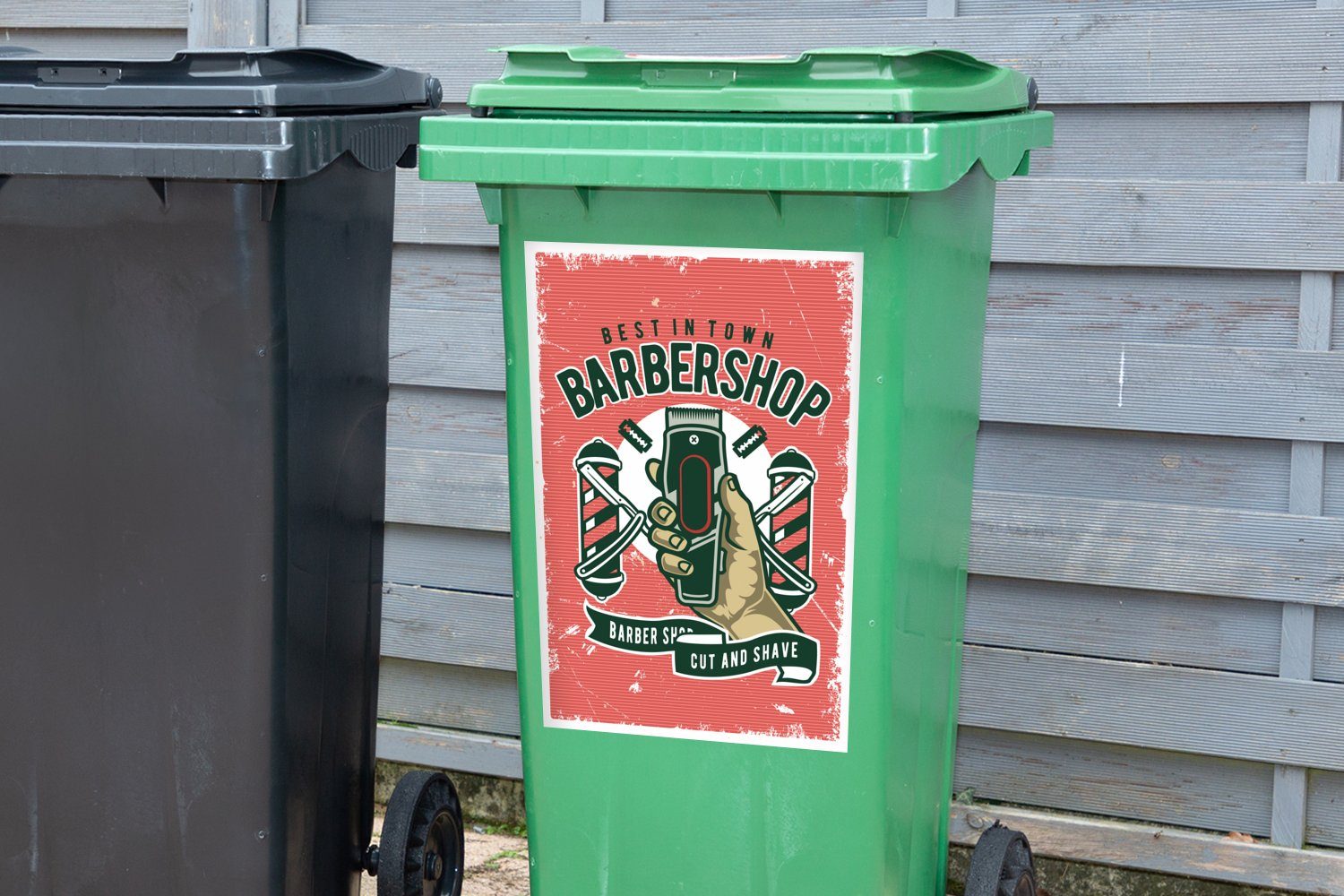 Rasierer Mancave MuchoWow Wandsticker Container, St), - - Retro (1 Abfalbehälter Sticker, Hand Mülltonne, - Mülleimer-aufkleber,