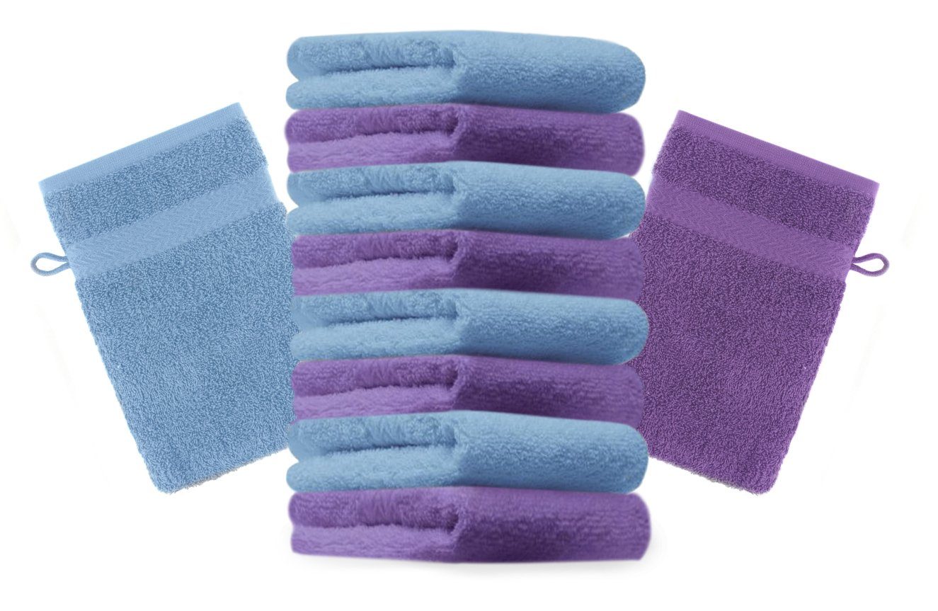 Betz Waschhandschuh 10 Baumwolle Waschlappen Set 100% Stück Premium Farbe und 16x21 lila Waschhandschuhe cm hellblau