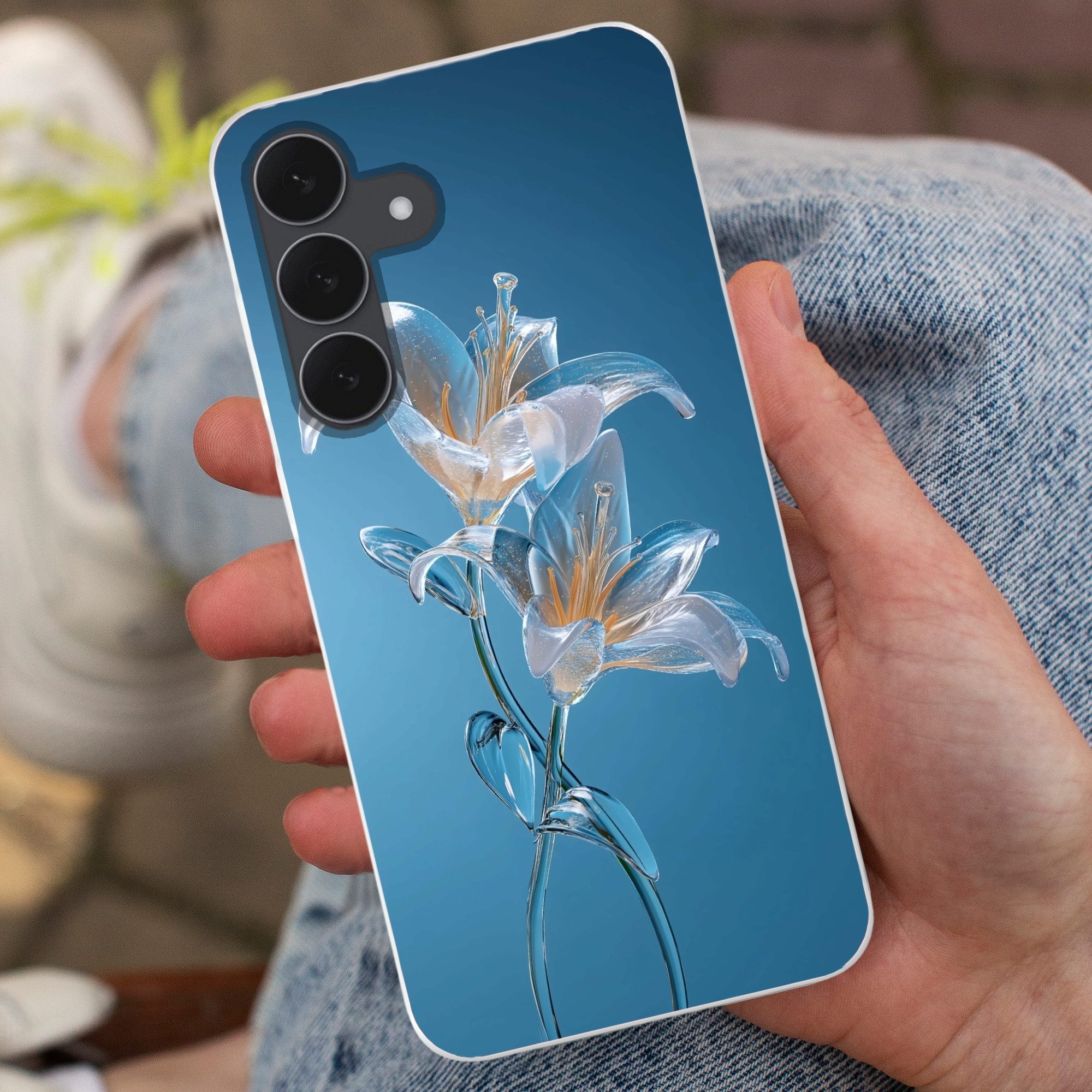 MuchoWow Handyhülle für Samsung Galaxy S25 FE Lilien - Blau - Gläser, Smartphone-Bumper, Print, Handy Schutzhülle Dünn