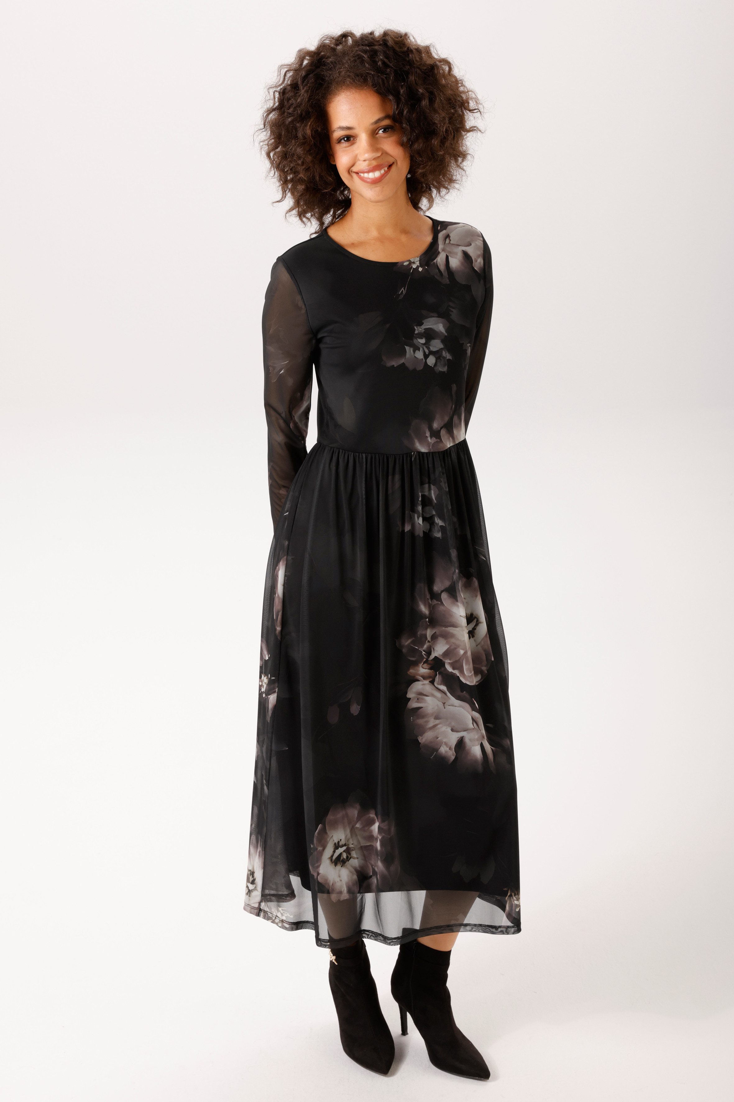 Aniston CASUAL Midikleid mit großflächigen Batik-Blüten bedruckt - NEUE KOLLEKTION