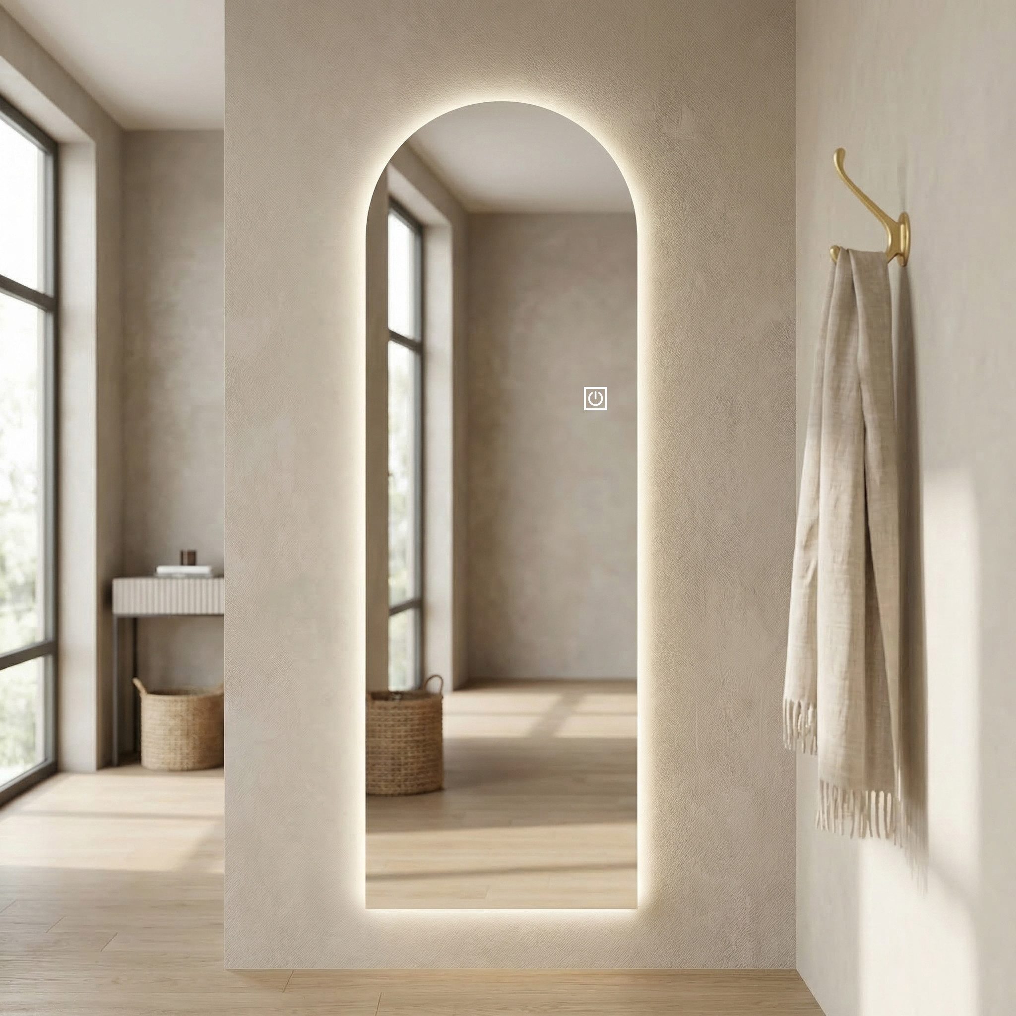 Odikalo Ganzkörperspiegel 150×50cm Spiegel Wandspiegel mit Beleuchtung (150×50cm LED Full Length Mirror with Lights – Arch Backlit Wall Mirror Dimmable Touch Control 3 Color Temperatures (3000K/4000K/6000K) & Memory Function – Modern Dressing)