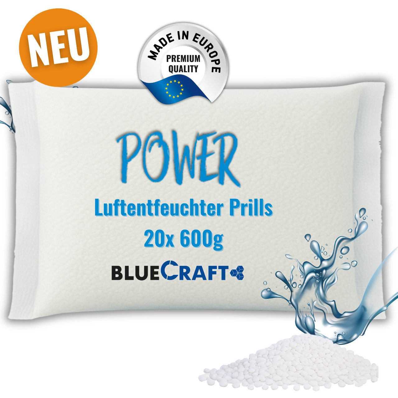 BlueCraft Granulat-Luftentfeuchter 20x 600g Prills im Vliesbeutel Nachfüllpack gegen Feuchtigkeit Keller, Entfeuchter ohne Strom Nachfüller gegen Schimmel Schlafzimmer Wohnung