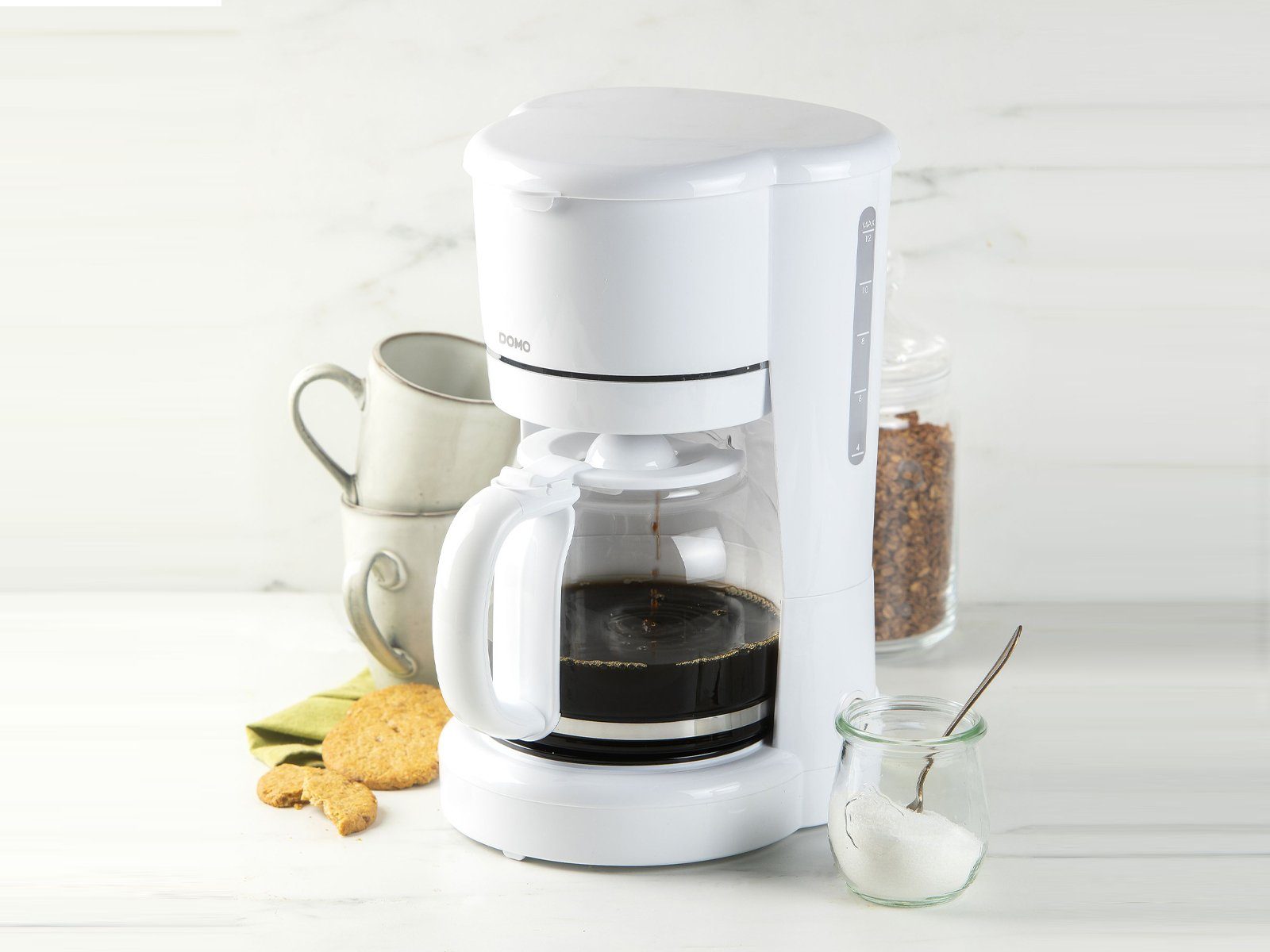 Domo Filterkaffeemaschine, 1.5l Kaffeekanne, Permanentfilter 4, kleine 12  Tassen nachhaltige Kaffee-Filtermaschine Weiß mit Glaskanne | Filterkaffeemaschinen