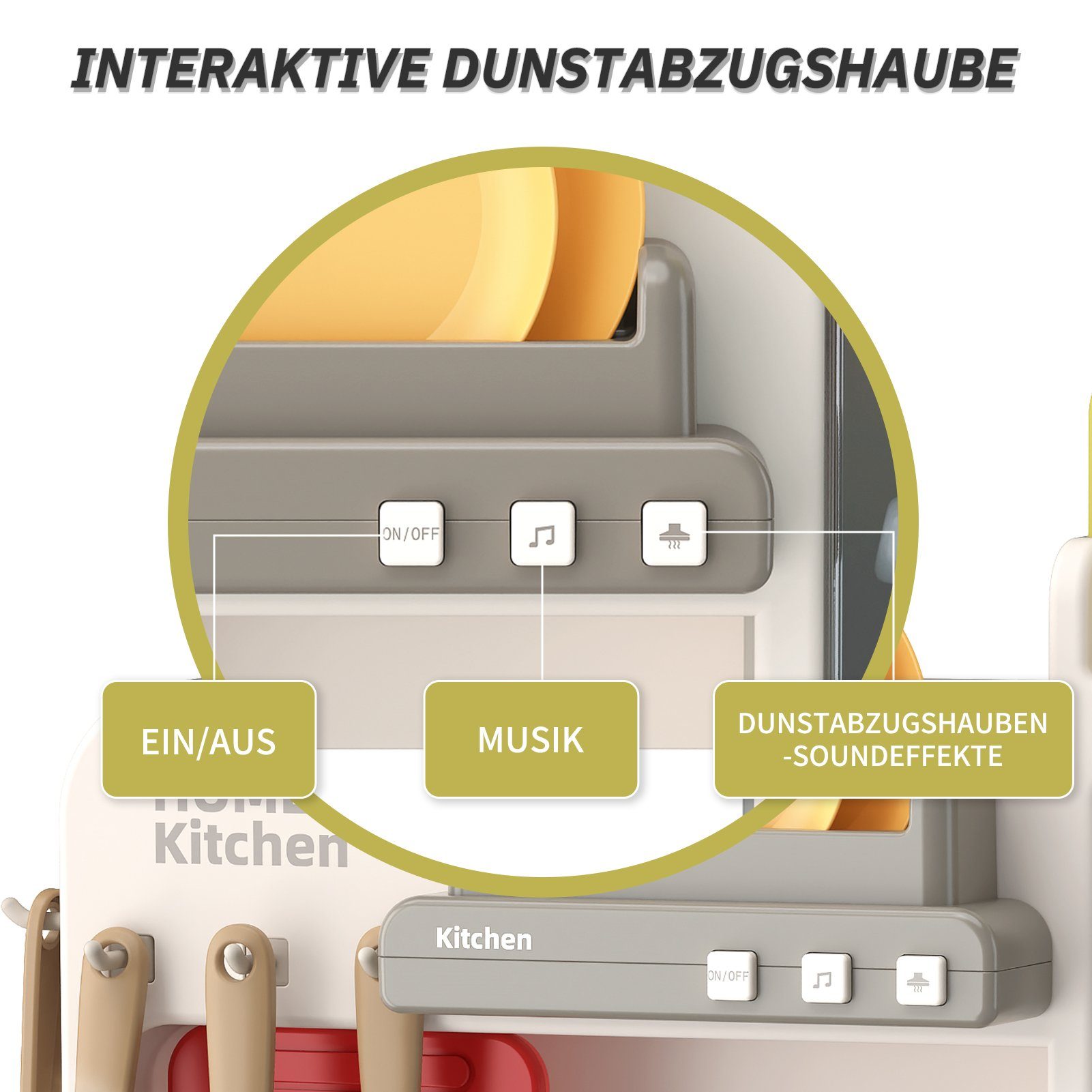 Esun Spielküche Kinderküche mit Küchenzubehör, Licht, Spray, Sound und Wassereffekten, Spielküche, Kinder Spielzeug Grün