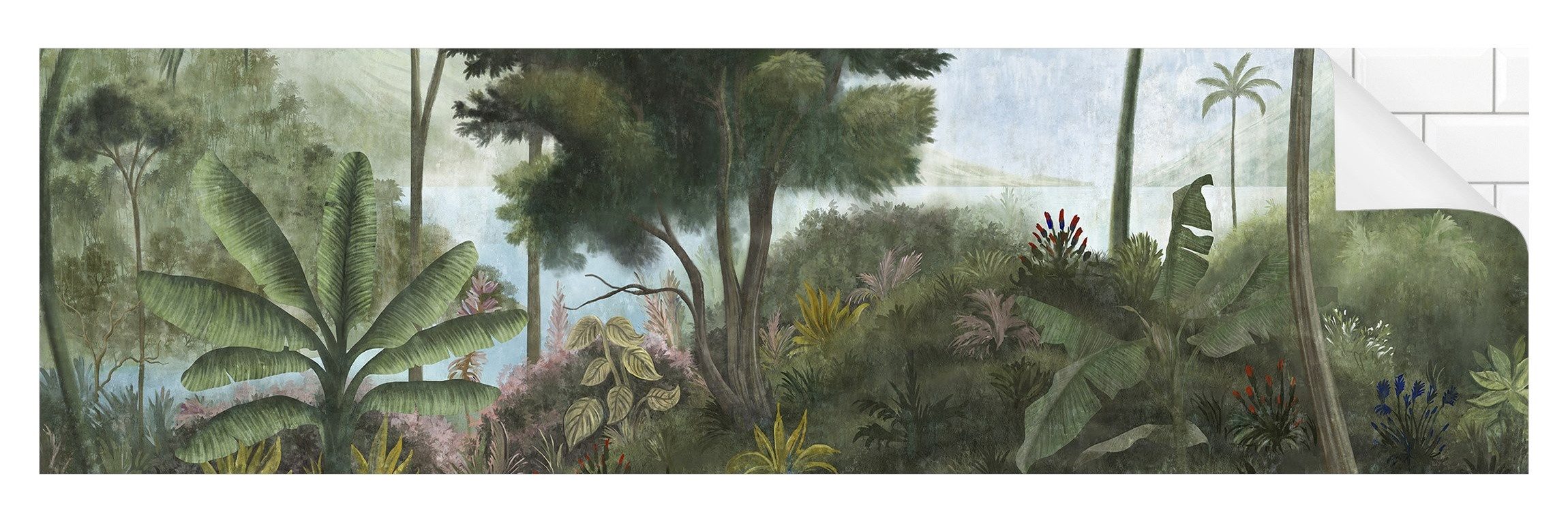 Bilderdepot24 Badrückwand grün fugenlose Wandverkleidung Bad Tropisch, (Hartfolie matt » Selbstklebend SMART 0,35 mm), wasserfestes Wandpaneel Karibischer Dschungel