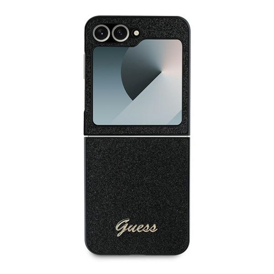 Guess Handyhülle Case für Galaxy Z Flip 6 Logo Glitter schwarz Kunststoff 6,7 Zoll, Kantenschutz