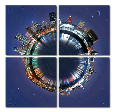 Haus und Deko Wandbild Bild 4er-Set Urban Planet City Skyline Holzfaserplatte Kunstdruck, Skylinie (4 St)
