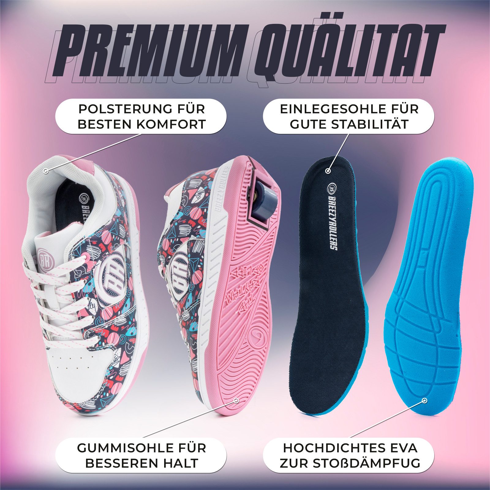 BREEZY ROLLERS Schuhe mit Rollen Rollschuhe Sneaker Heelys 2-in-1 Kinderschuhe Rollschuhe