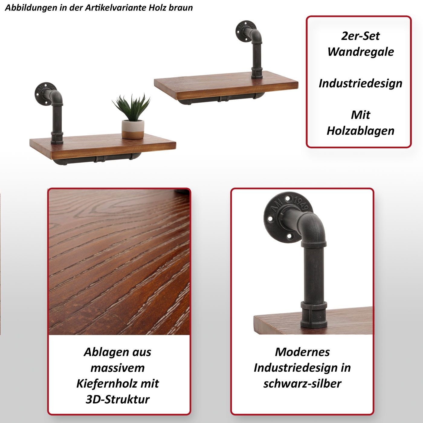 MCW Wandregal MCW-N29, Set, Modernes Industriedesign