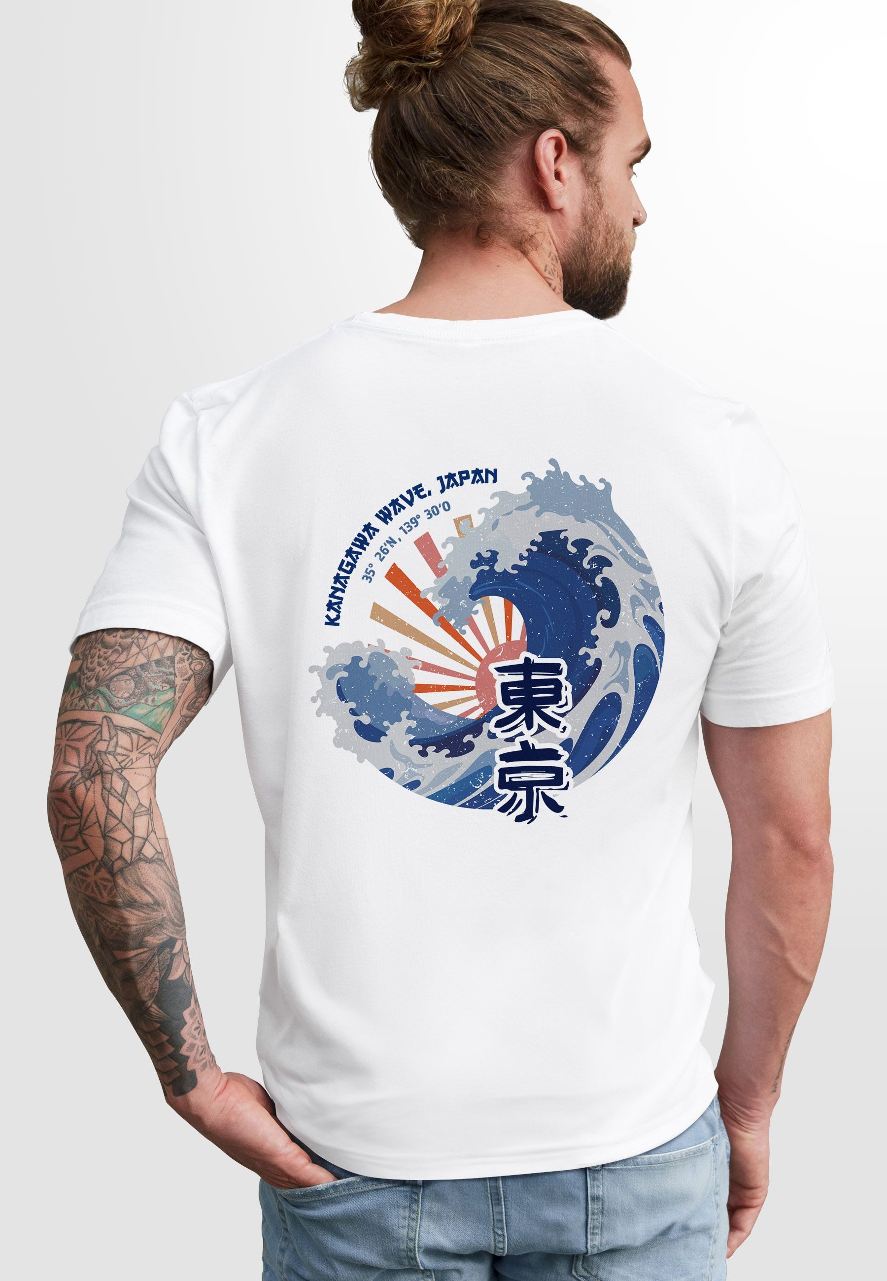 Neverless Print-Shirt Backprint T-Shirt Herren Welle günstig online kaufen