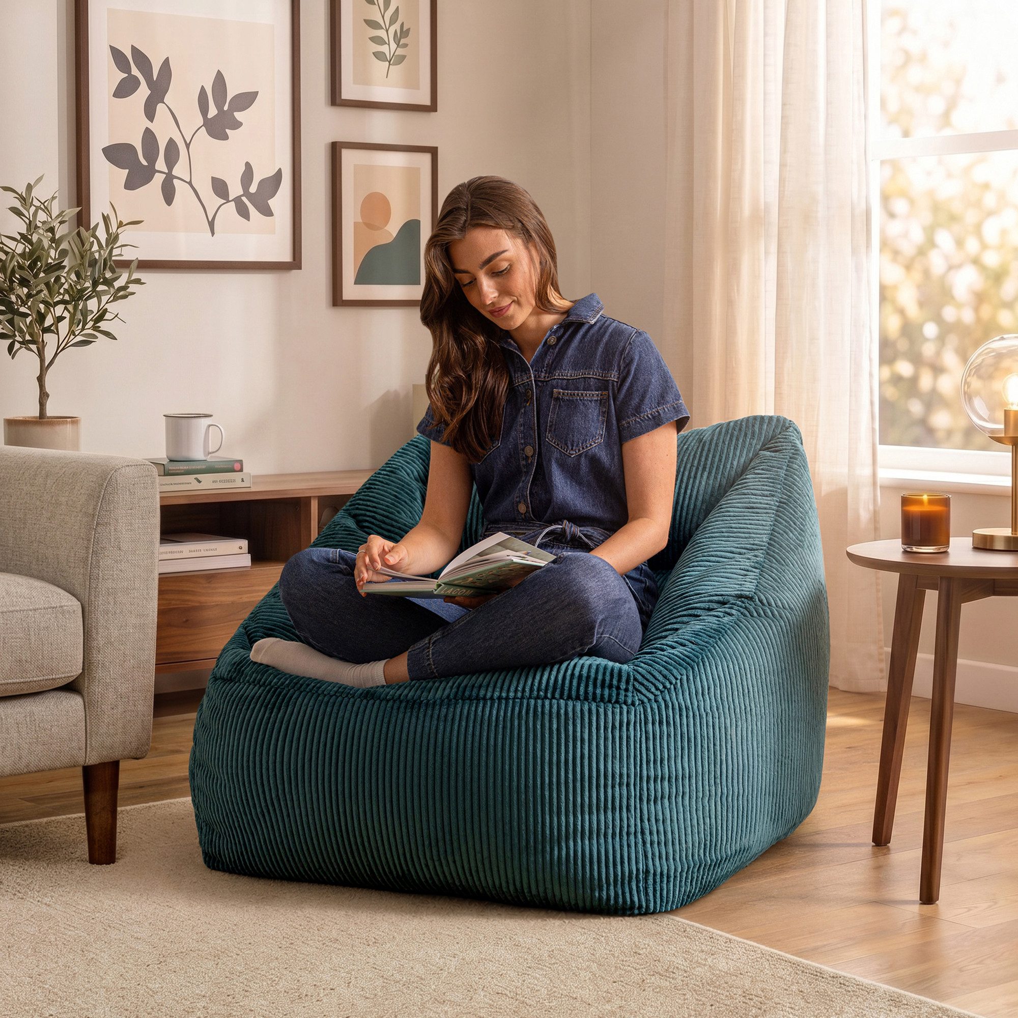 icon Sitzsack Riesen Sessel aus Cord Flauschig „Natalia", Sitzsack XXL, Made in Germany, für Erwachsene & Kinder, für Wohnzimmer