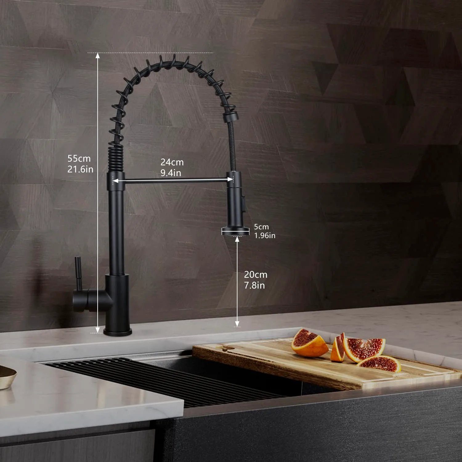 Küchenarmatur Schwarz 360° Nettlife Spiralfeder Armatur mit Edelstahl Niederdruck