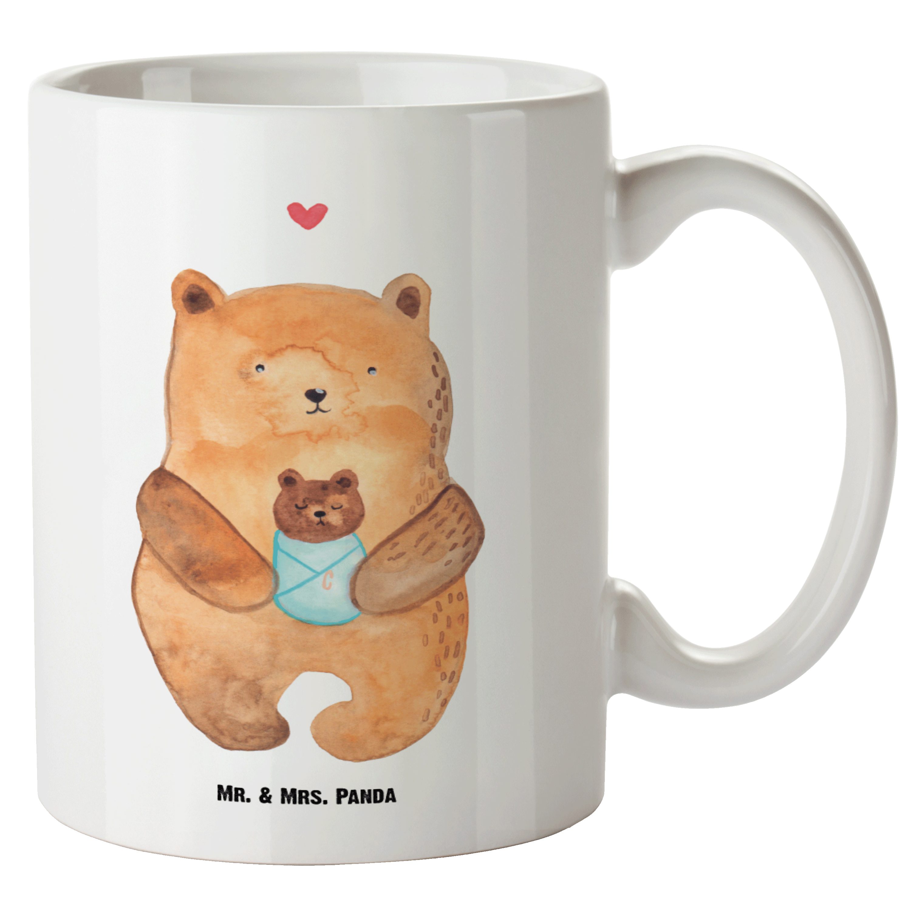 Mr. & Mrs. Panda Tasse Bär mit Baby - Weiß - Geschenk, Jumbo Tasse, Teddybär, Neffe, Geburts, XL Tasse Keramik