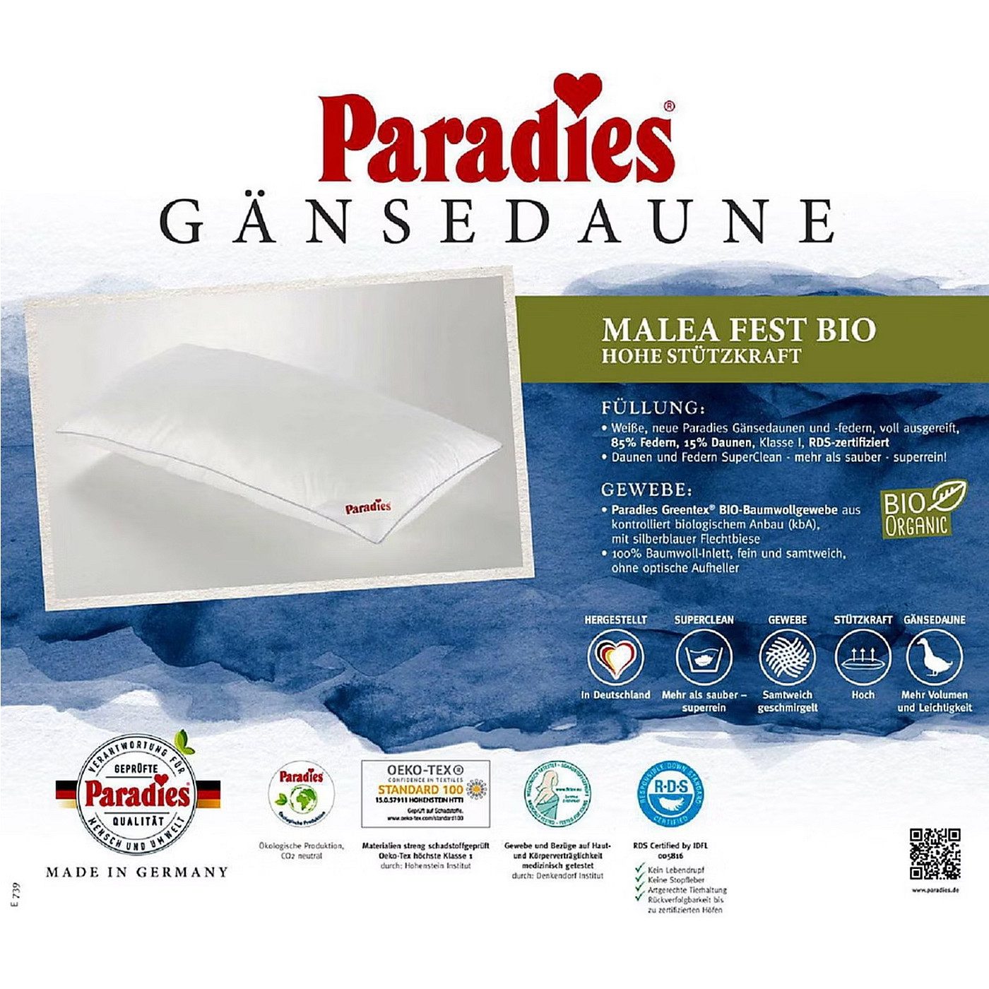 Paradies Federkopfkissen Paradies Gänsedaunen Kopfkissen Malea fest 15% Daunen 85% Federn 40x80, Füllung: 85% neue Gänsefedern, 15% neue Gänsedaunen, Bezug: 100% Baumwolle, Seitenschläfer, Rückenschläfer, Bauchschläfer, Kein Lebendrupf, keine Stopfleber, artgerechte Tierhaltung