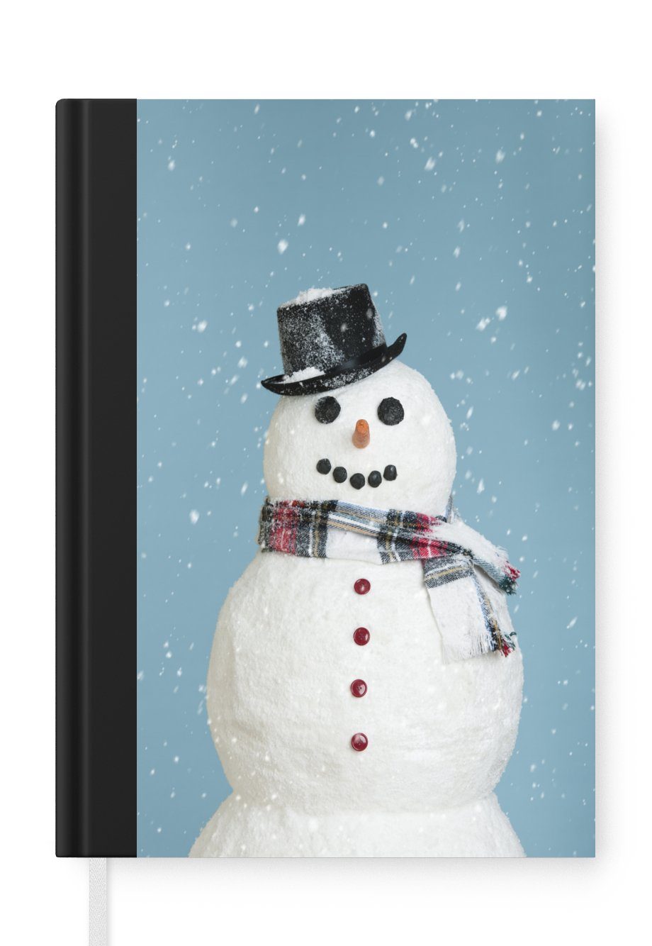 MuchoWow Notizbuch Ein glücklicher Schneemann zu Weihnachten mit einem hellblauen, Journal, Merkzettel, Tagebuch, Notizheft, A5, 98 Seiten, Haushaltsbuch