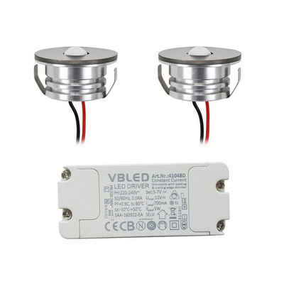 VBLED LED Deckenspots "ALDYNE" 3W LED Mini Einbauspot 700mA IP65 Warmweiß - SET, LED fest integriert, Warmweiß