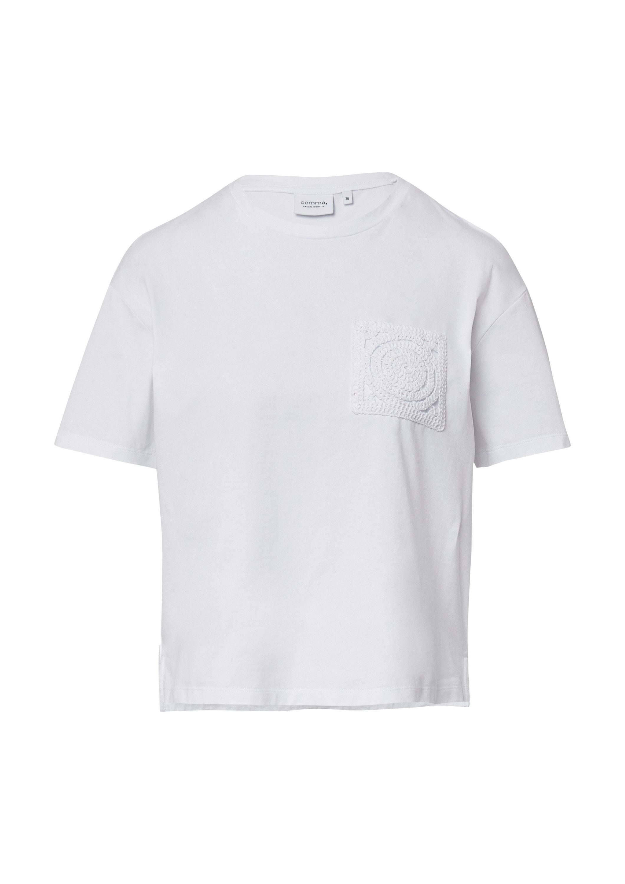 comma Kurzarmshirt T-Shirt Verkürztes T-Shirt im Relaxed Fit mit Crochet-Br günstig online kaufen