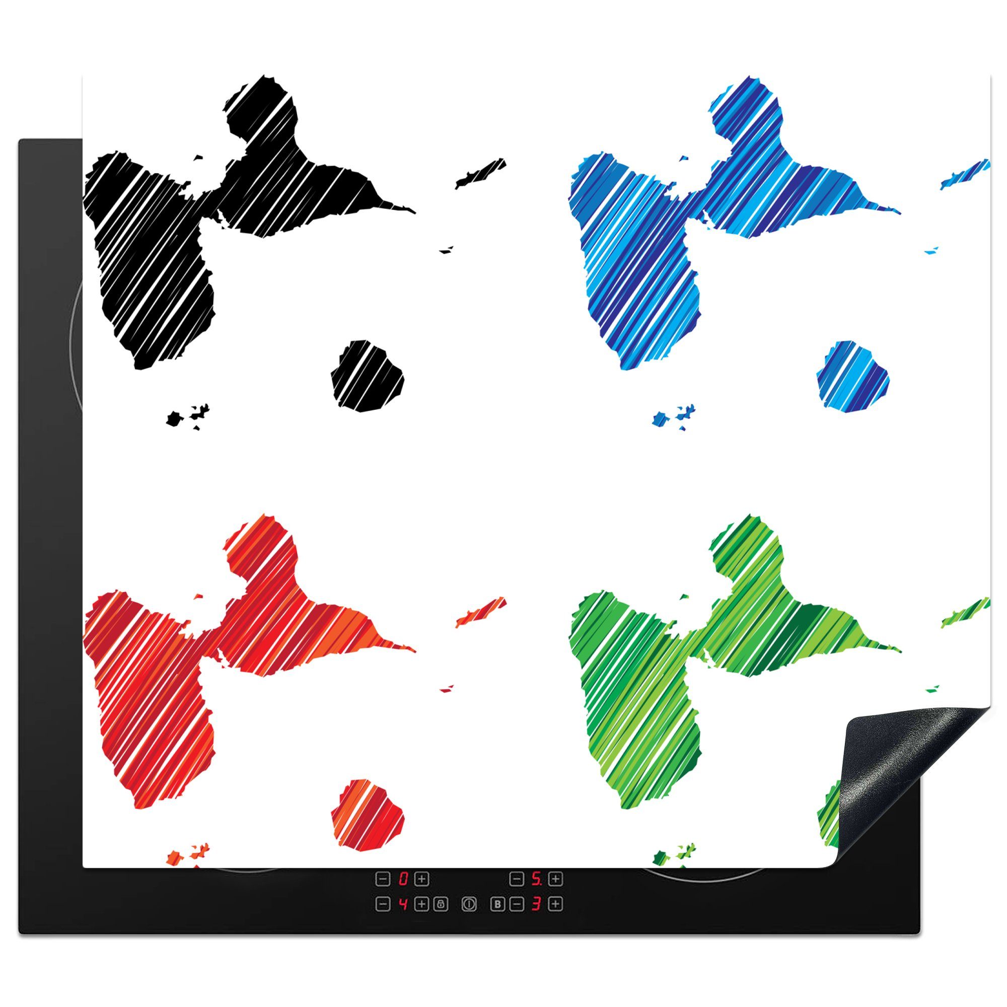 MuchoWow Herdblende-/Abdeckplatte Vier farbige Abbildungen von Guadeloupe, Vinyl, (1 tlg), 57x51 cm, Induktionsschutz, Induktionskochfeld, Ceranfeldabdeckung