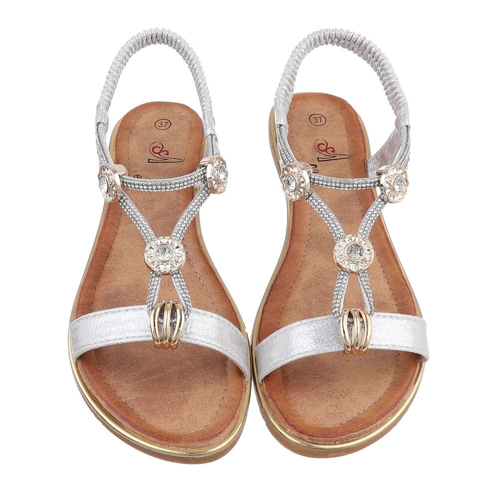 Ital-Design Damen Freizeit Riemchensandalette (86016746) Keilabsatz/Wedge Riemchensandalen in Silber