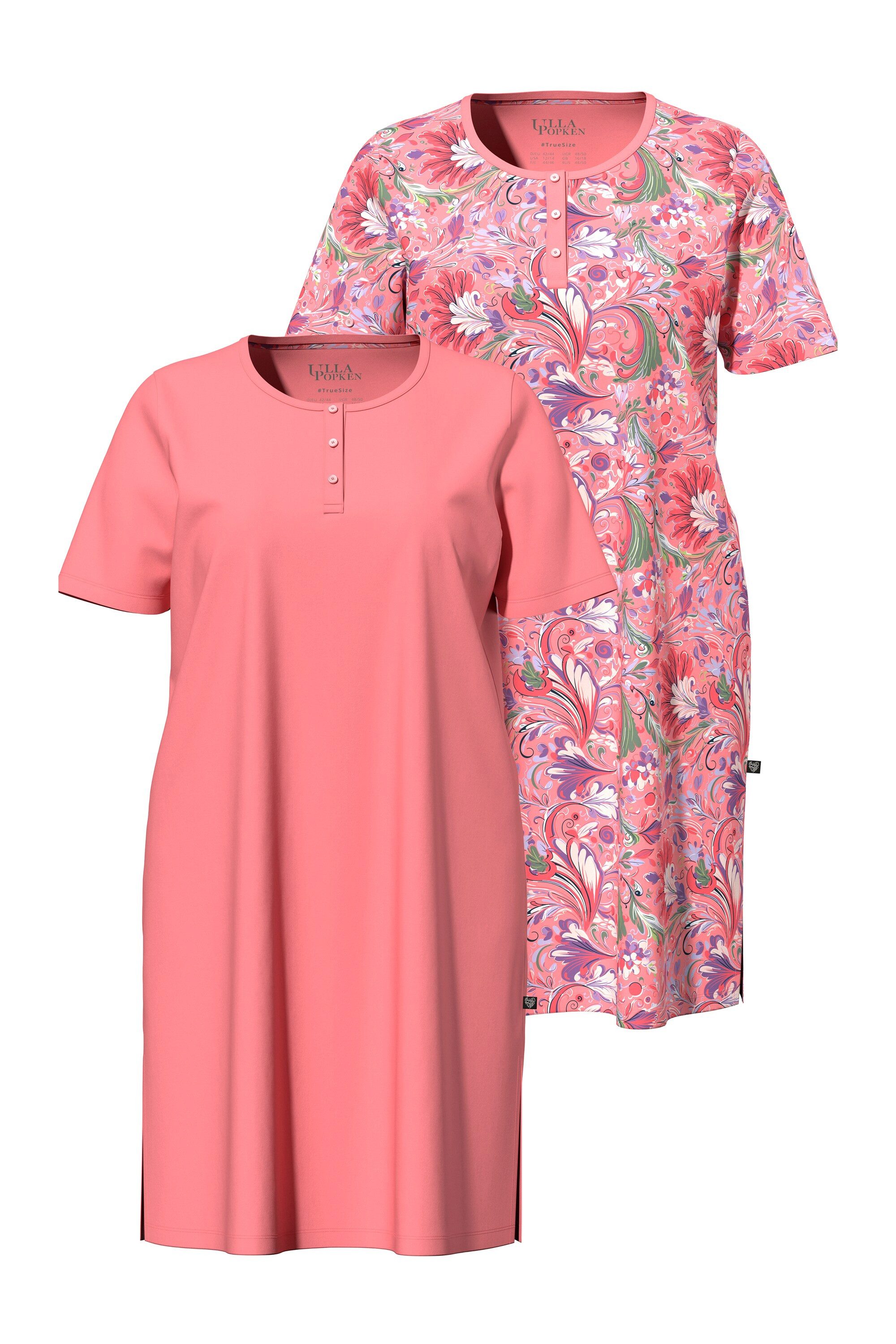 Bigshirt Bigshirts 2er-Pack Blüten/uni Rundhals Halbarm