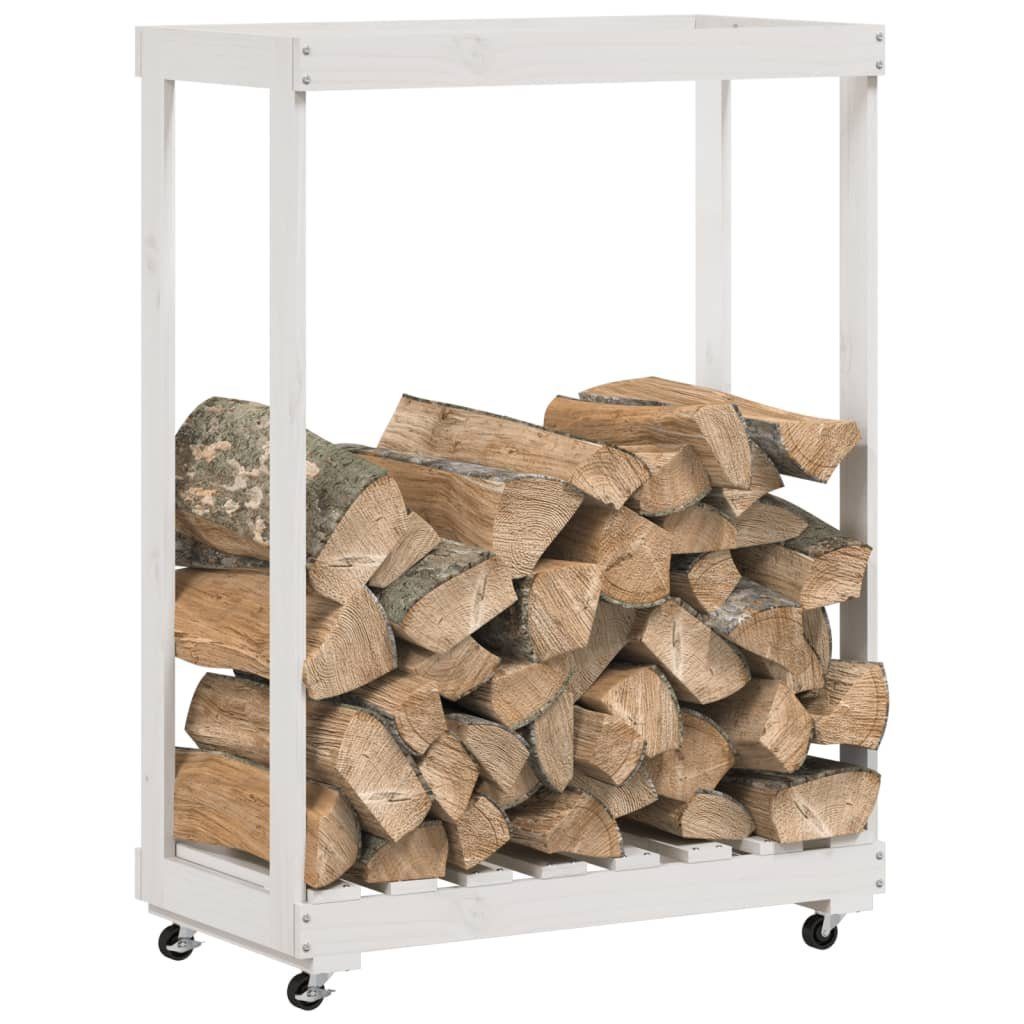 vidaXL Kaminholzregal Kaminholzregal mit Rollen Weiß 76,5x40x108 cm Massivholz Kiefer, BxTxH:76.5x40x108 cm