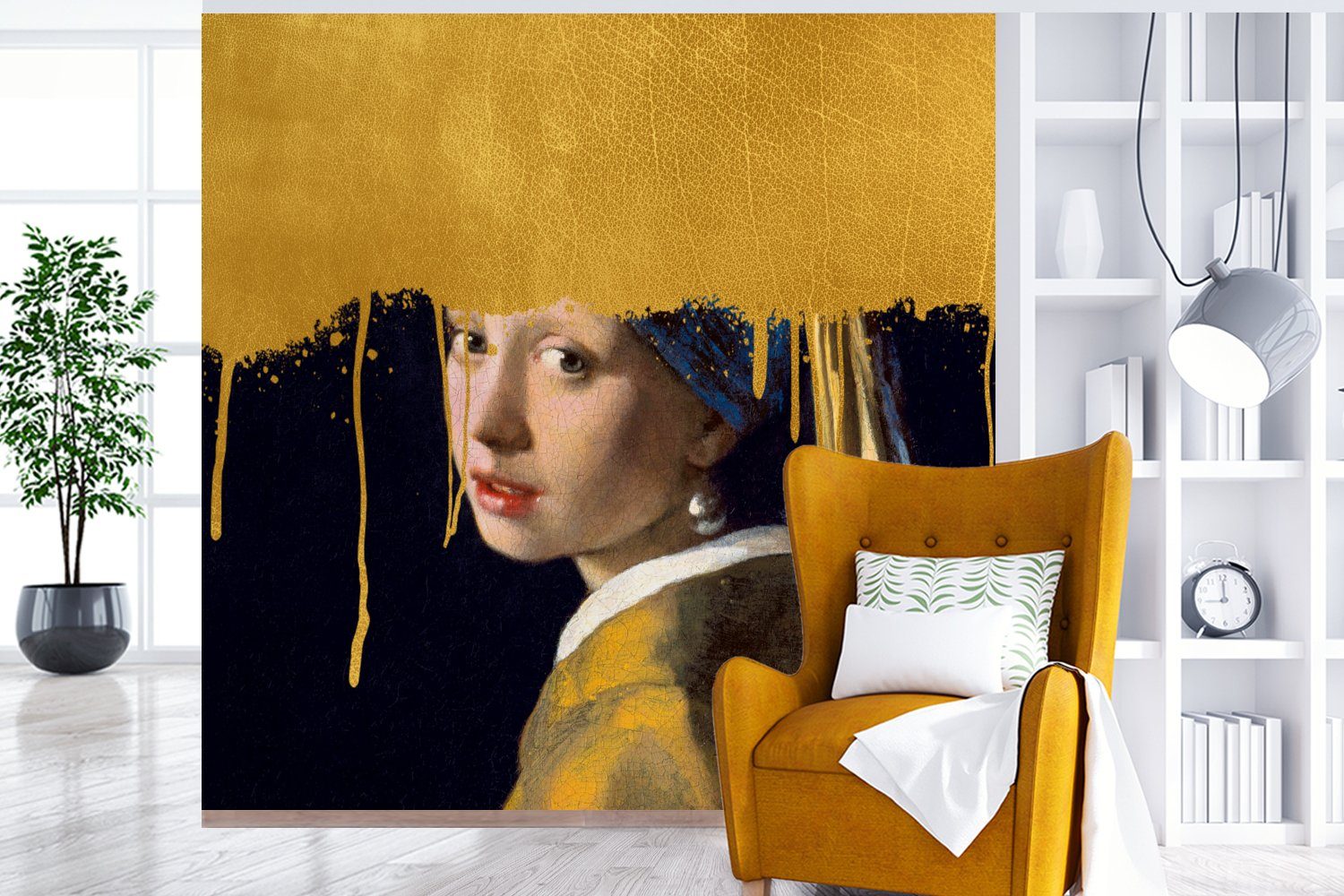Vermeer, Perlenohrring Vliestapete St), Fototapete bedruckt, Gold Fototapete MuchoWow (4 - Schlafzimmer Mädchen Matt, Wohnzimmer mit - für einem Küche,