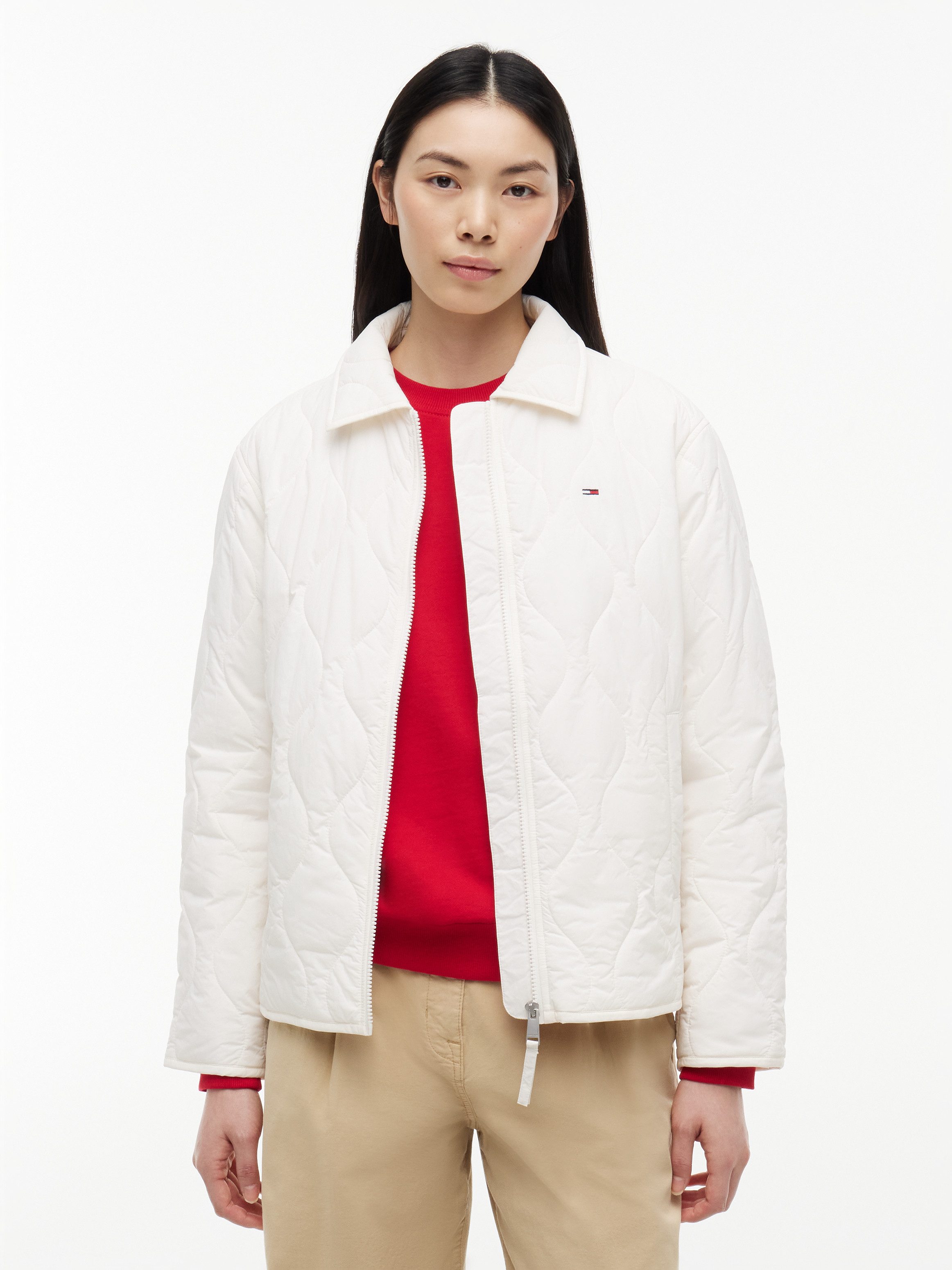 Tommy Jeans Steppjacke TJW COACH COLLAR QUILTED JACKET Kunstfaser, Flag-Stickerei