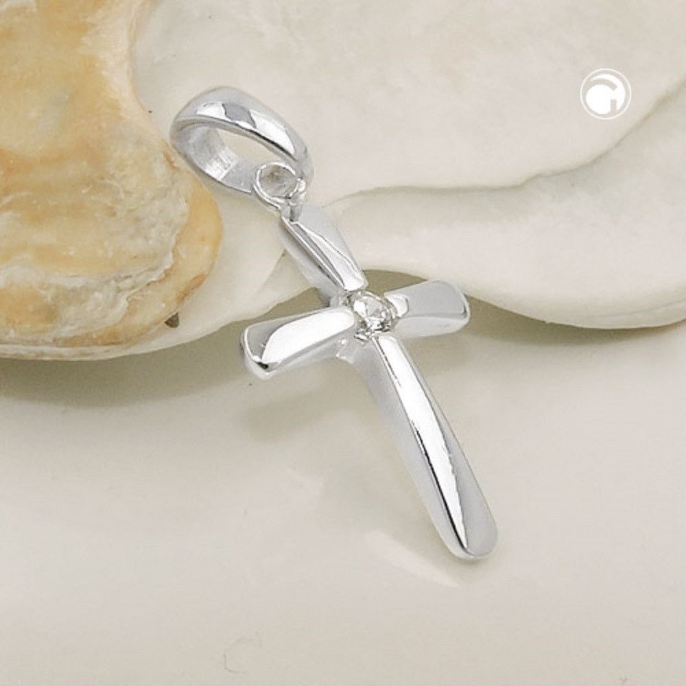 unbespielt Kreuzanhänger Anhänger Kreuz Zirkonia 925 Silber 16 x 10 mm inkl. kleiner Schmuckbox, Silberschmuck für Damen und Herren