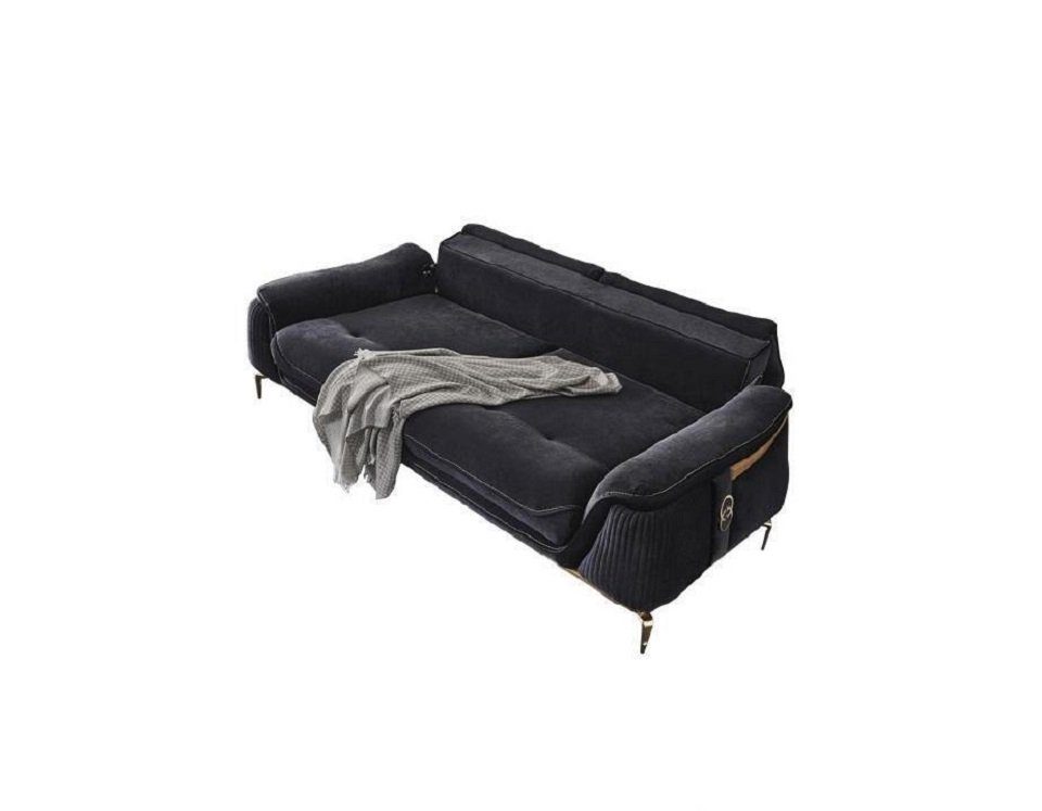 Textil Wohnzimmer Chesterfield Schwarz 3 JVmoebel Couch 3-Sitzer Design Sitzer