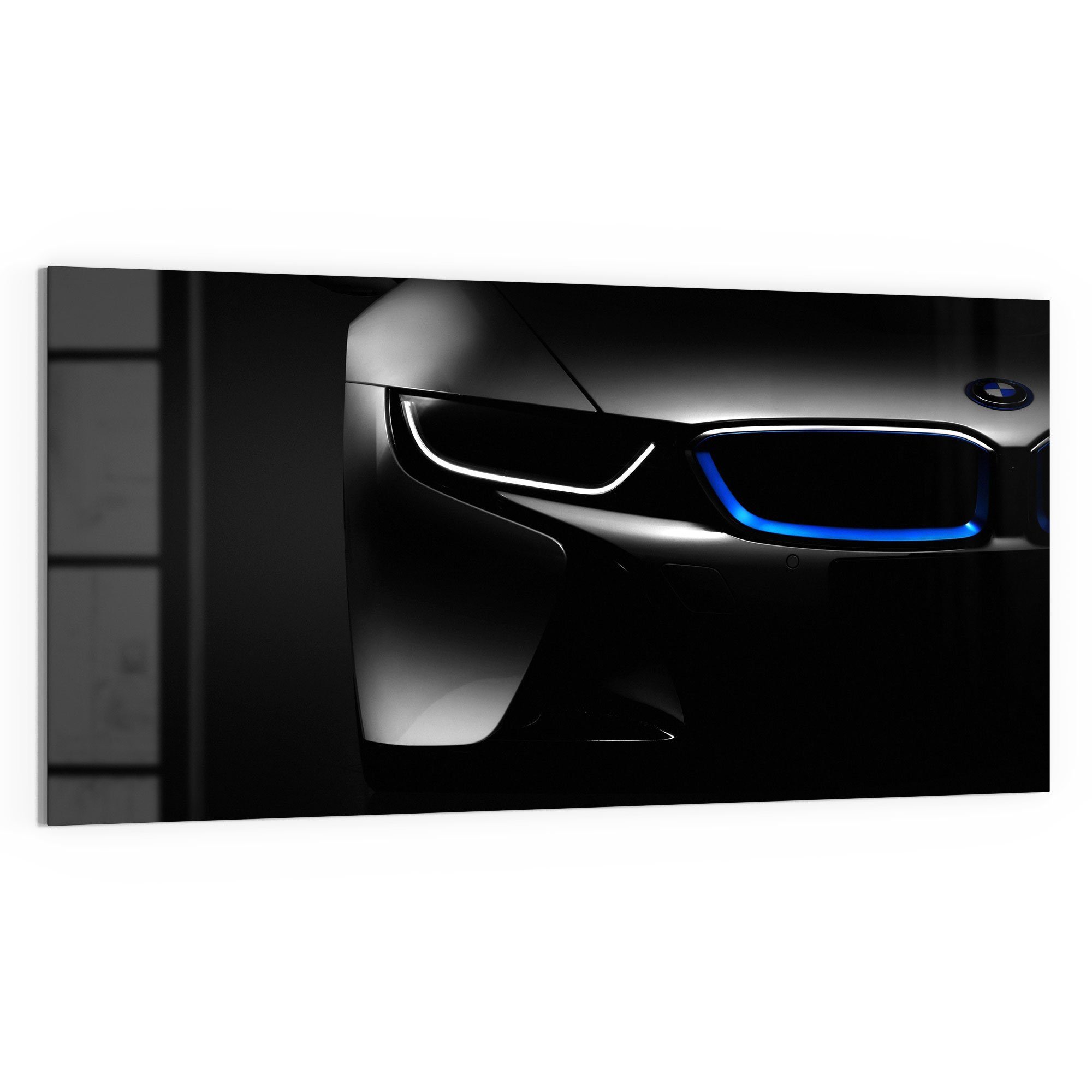 DEQORI Glasbild 'BMW i8 Frontalaufnahme', 'BMW i8 Frontalaufnahme', Glas Wandbild Bild schwebend modern