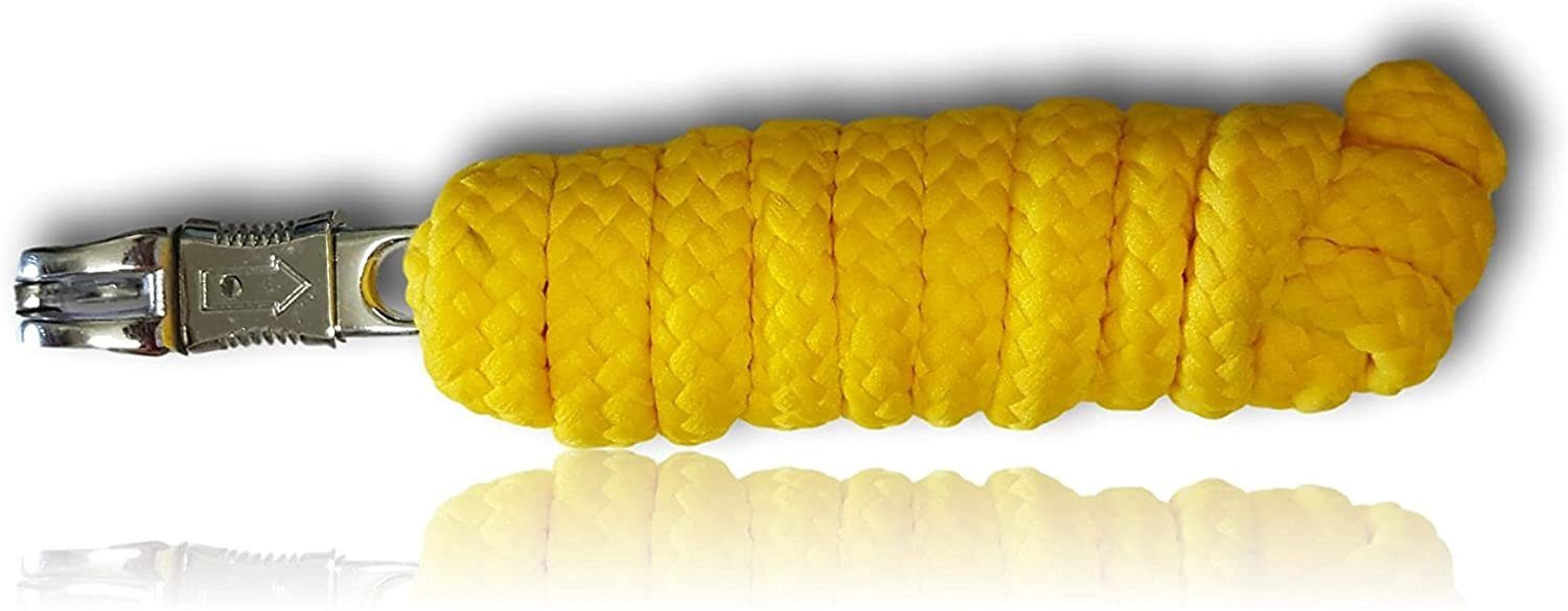 Pferdelinis / Anbinde- Führstrick in vielen Designs, Pferde, für Länge: gelb Anbindestrick Führstrick mit Panikhaken 200cm