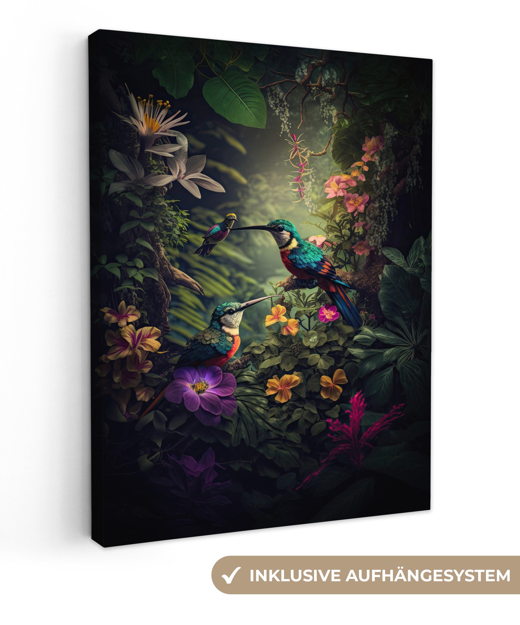OneMillionCanvasses® Leinwandbild Blumen - Vogel - günstig online kaufen
