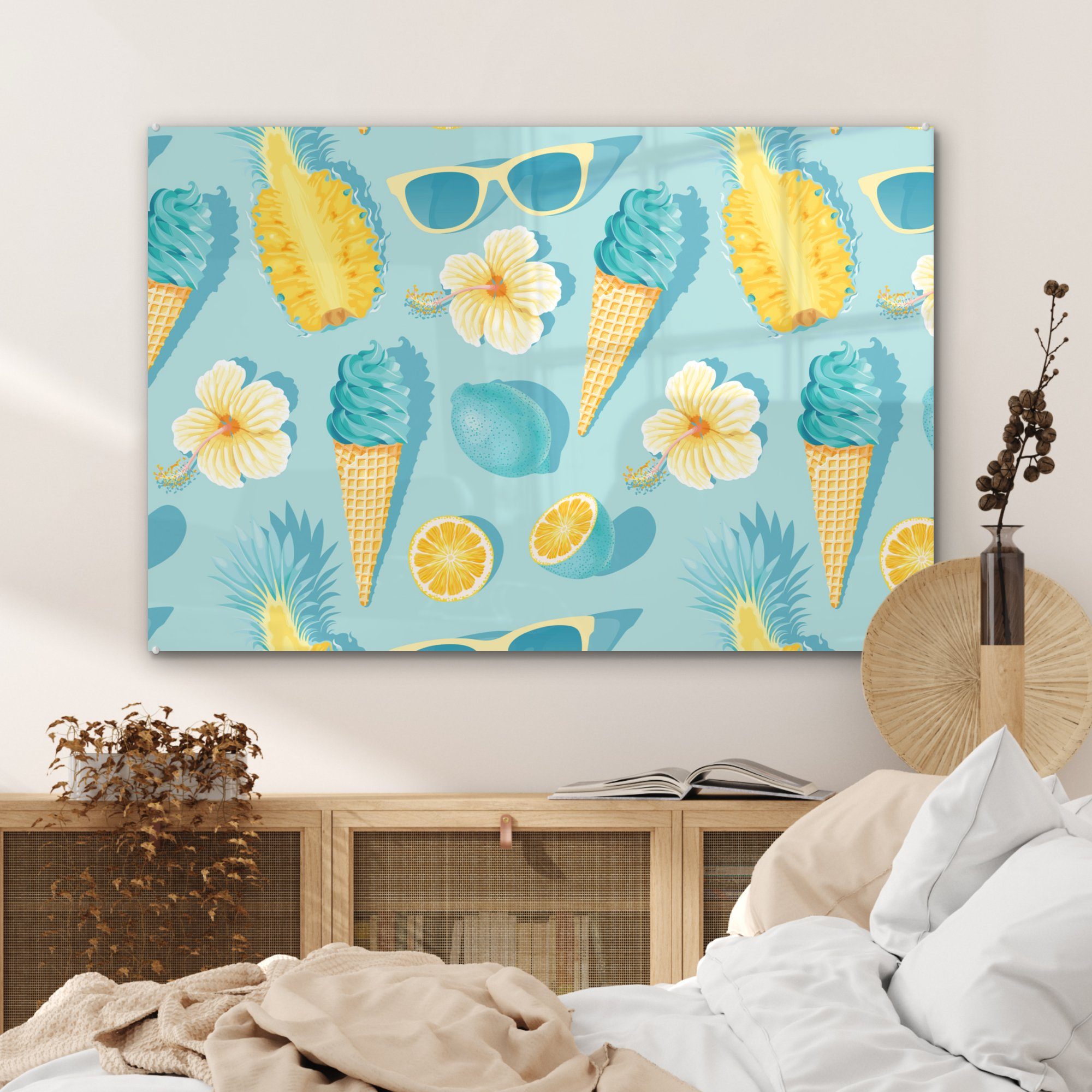 Blau, - & - Sommer Wohnzimmer MuchoWow Schlafzimmer - Obst St), (1 Blumen Acrylglasbild Acrylglasbilder