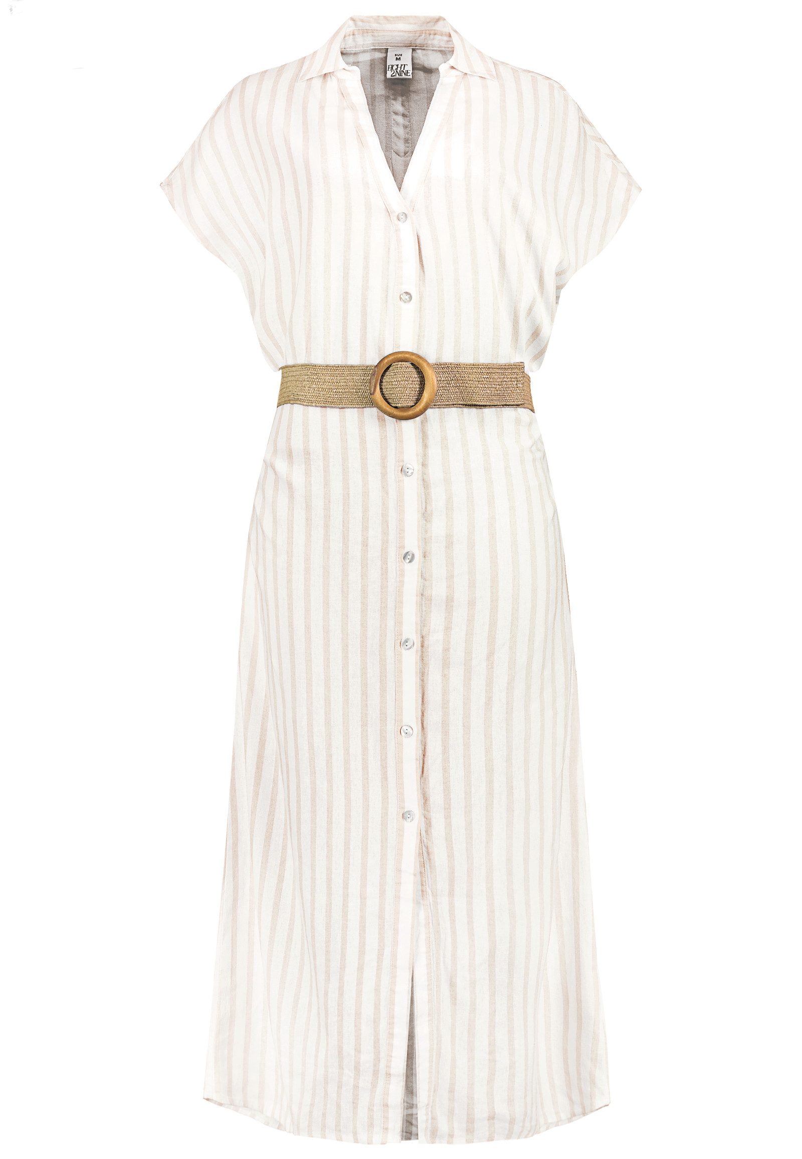 Eight2Nine Shirtkleid Gestreiftes Design Flechtgürtel Knopfleiste Sommerlook (lang, 1-tlg) D62795AG30484_Long Dresses
